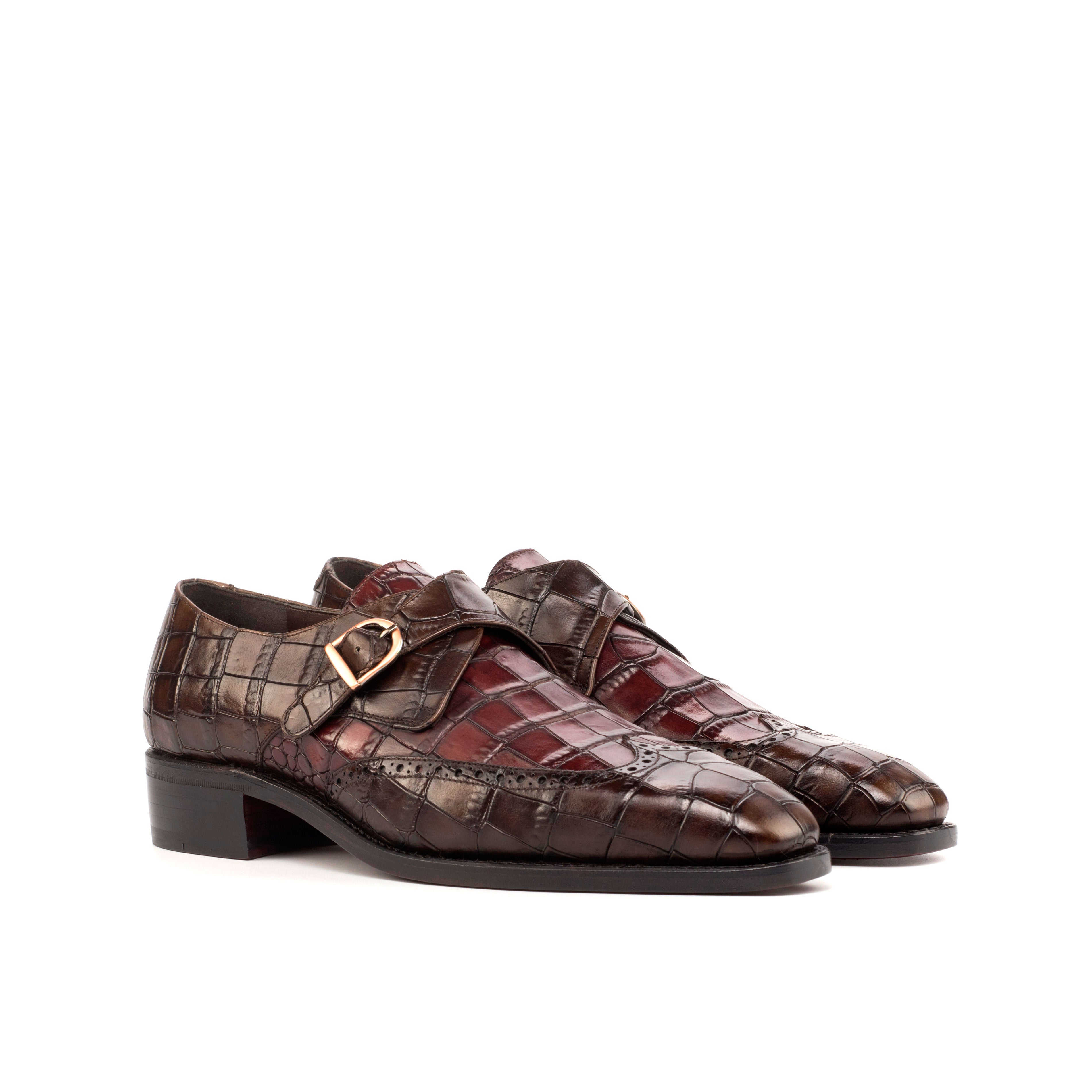 Trolan - Crocodile print embossed leather single monk strap dress shoes