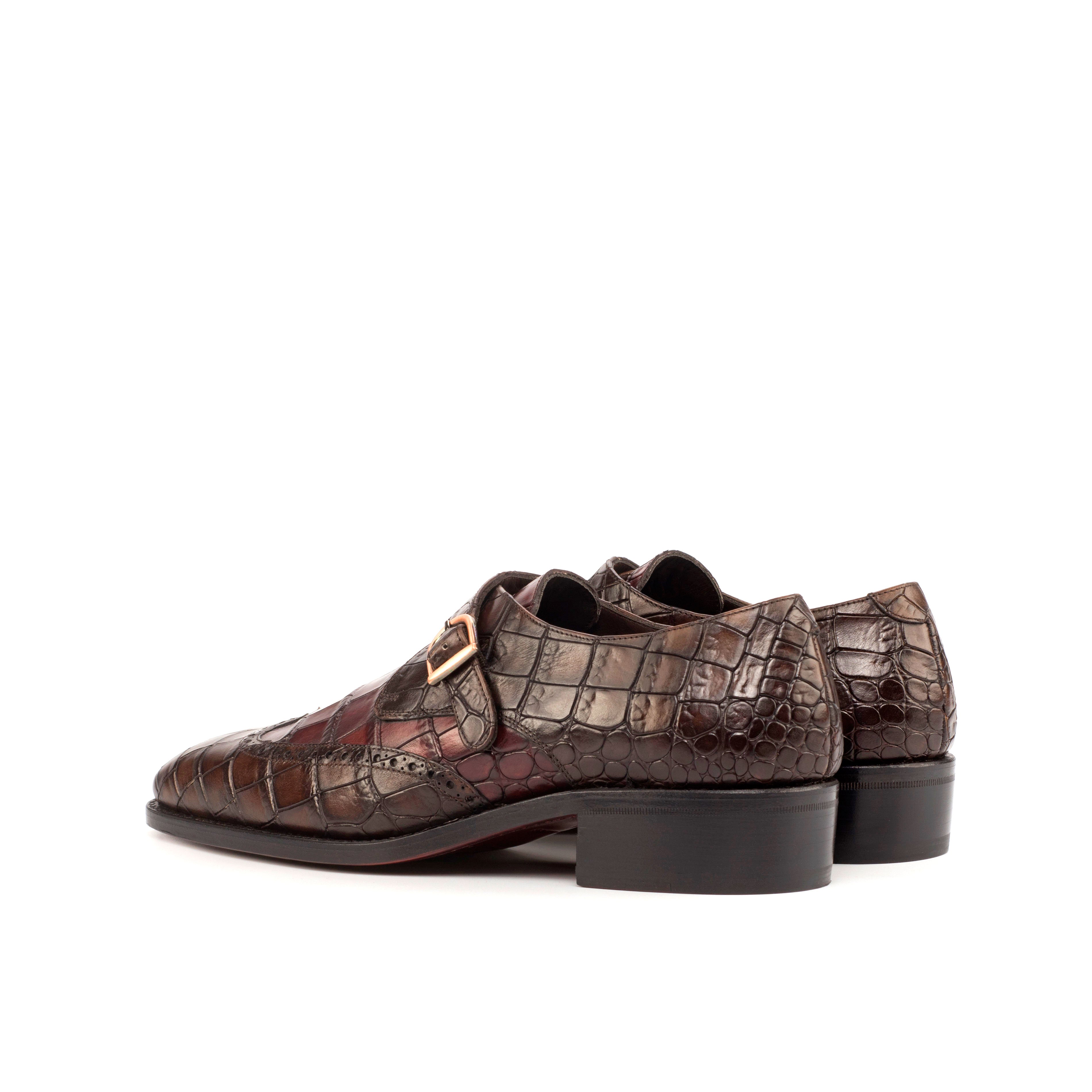 Trolan - Crocodile print embossed leather single monk strap dress shoes
