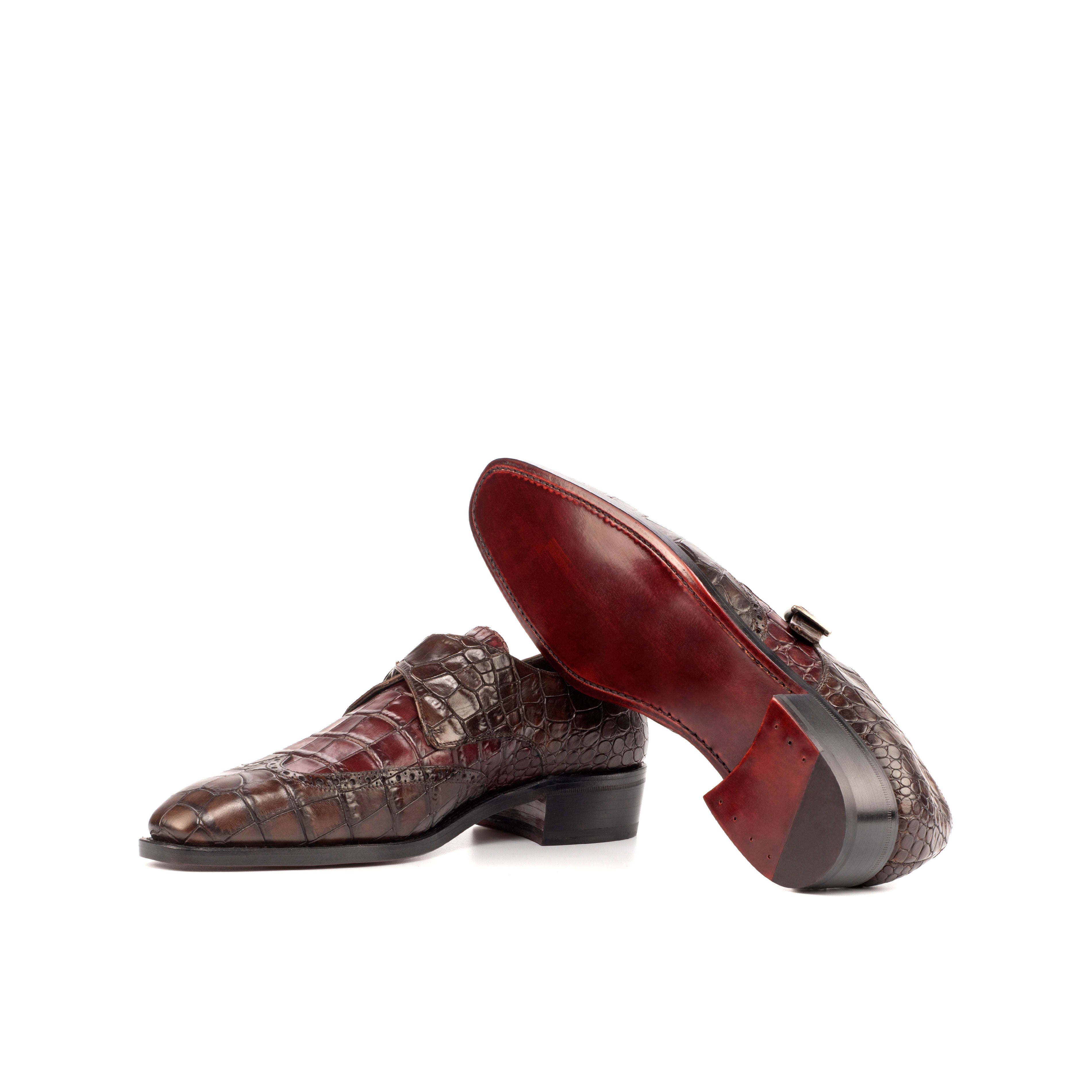 Trolan - Crocodile print embossed leather single monk strap dress shoes
