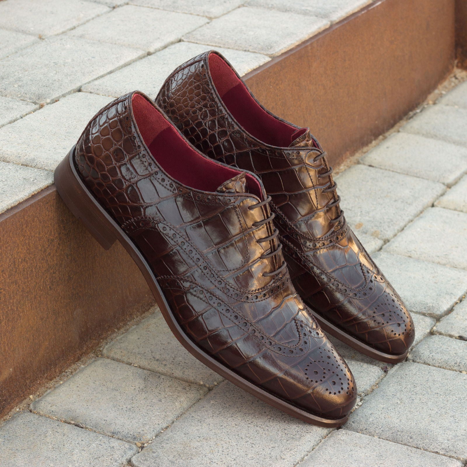 Belano - crocodile embossed leather brogue oxford shoes