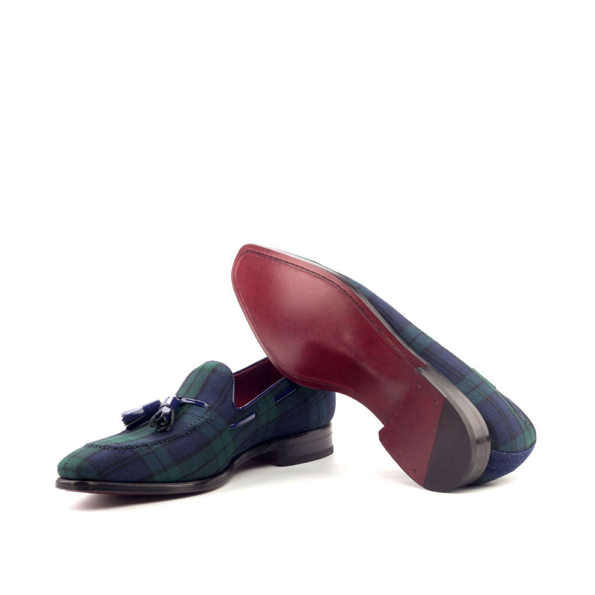 Espe - Men's Blue & Green Sartorial Fabric Tassels Loafers