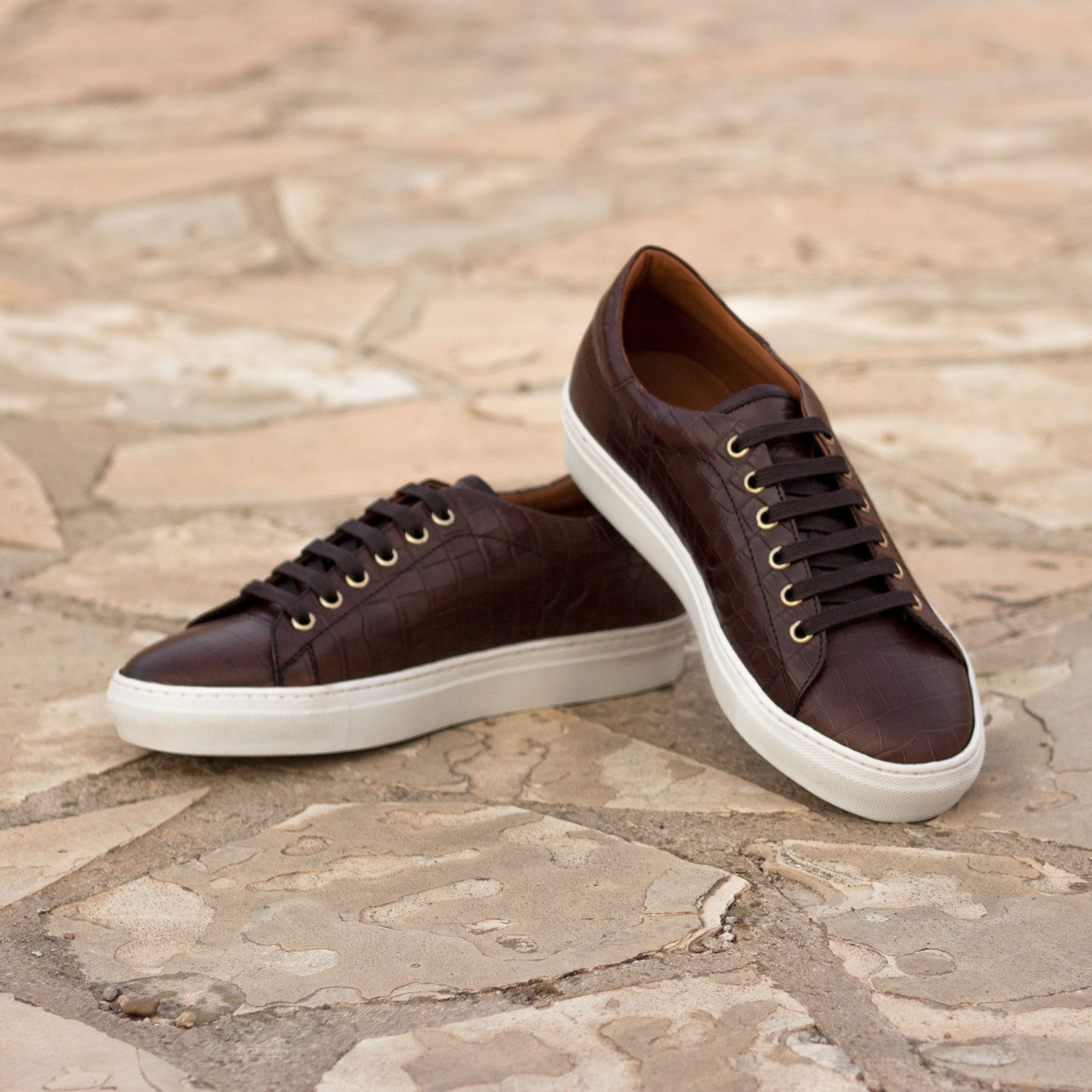 Dimaro - Dark Brown Men's Italian Croco Embossed Dress Sneakers