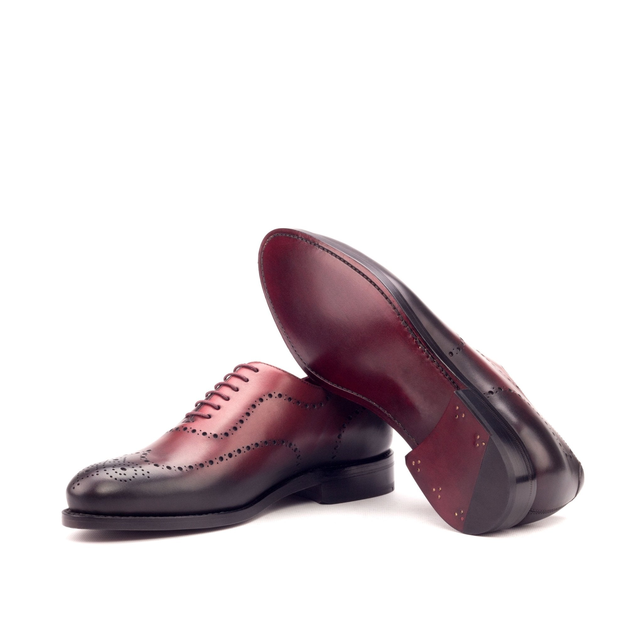 Rovità - elegant wholecut brogue leather burgundy oxford dress shoes