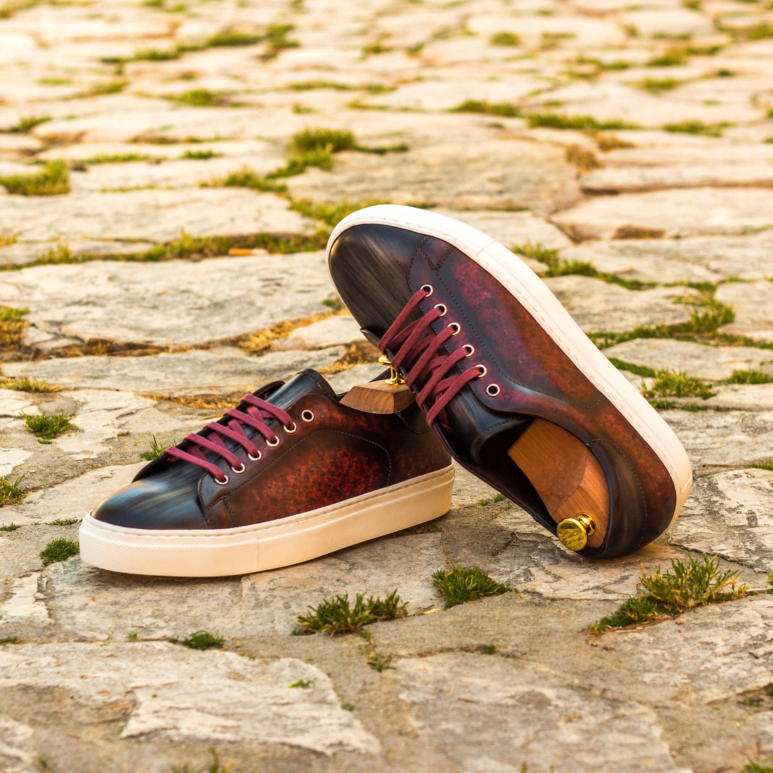 Dimaro - Burgundy Men's Hand-Painted Italian Dress Sneakers