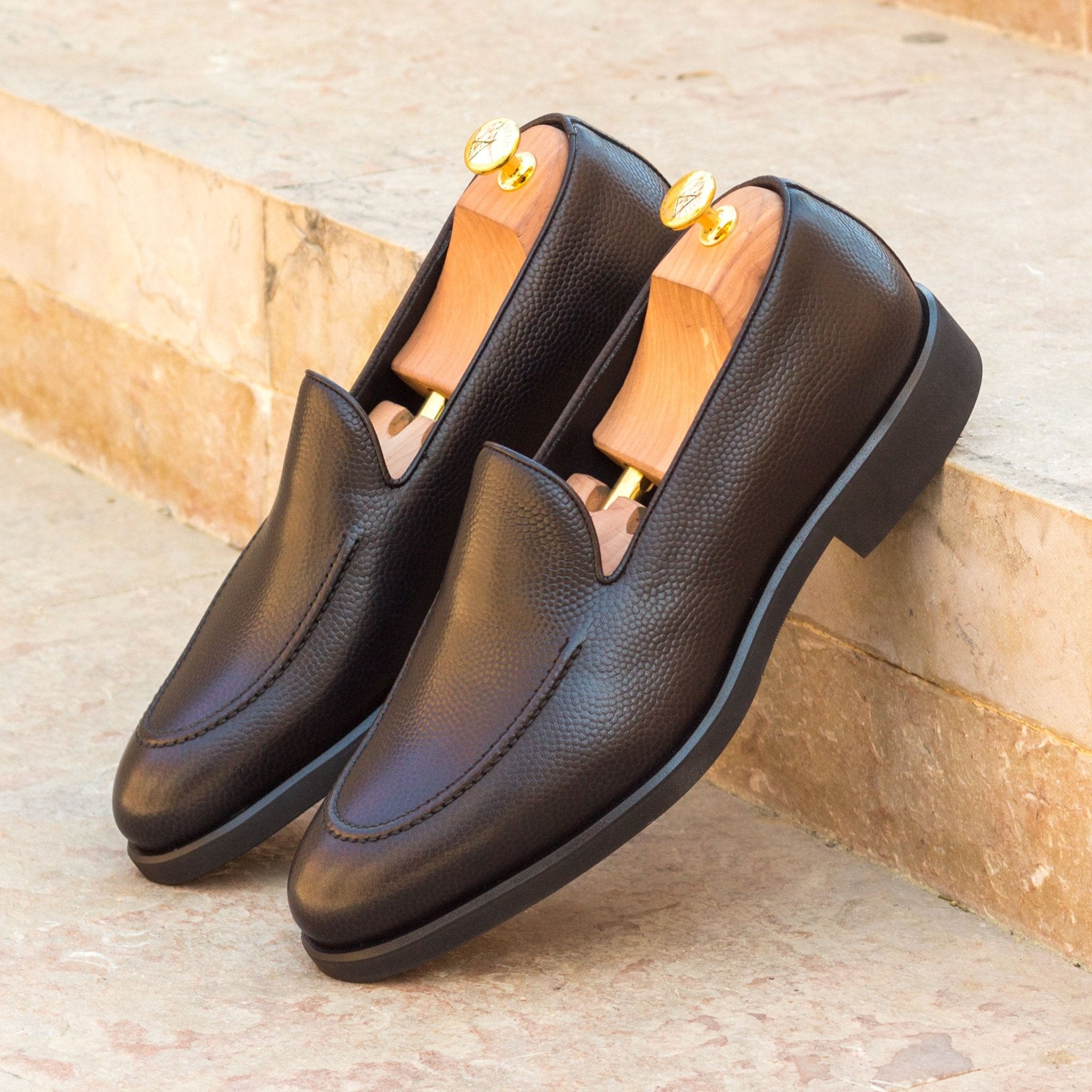 Puntini - Luxury red bottom pebbled leather venetian loafers for men