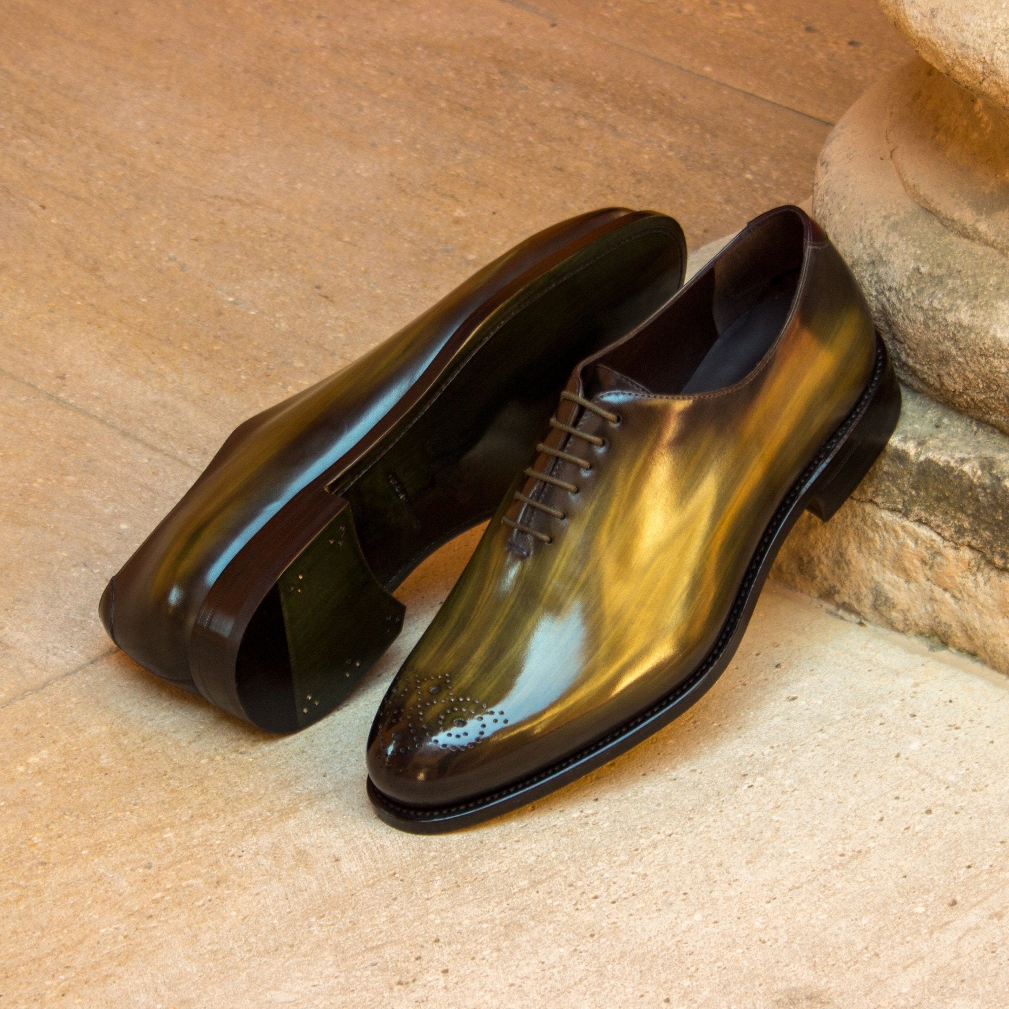 Polano Khaki - Leather patina wholecut oxford dress shoes. Big Sizes