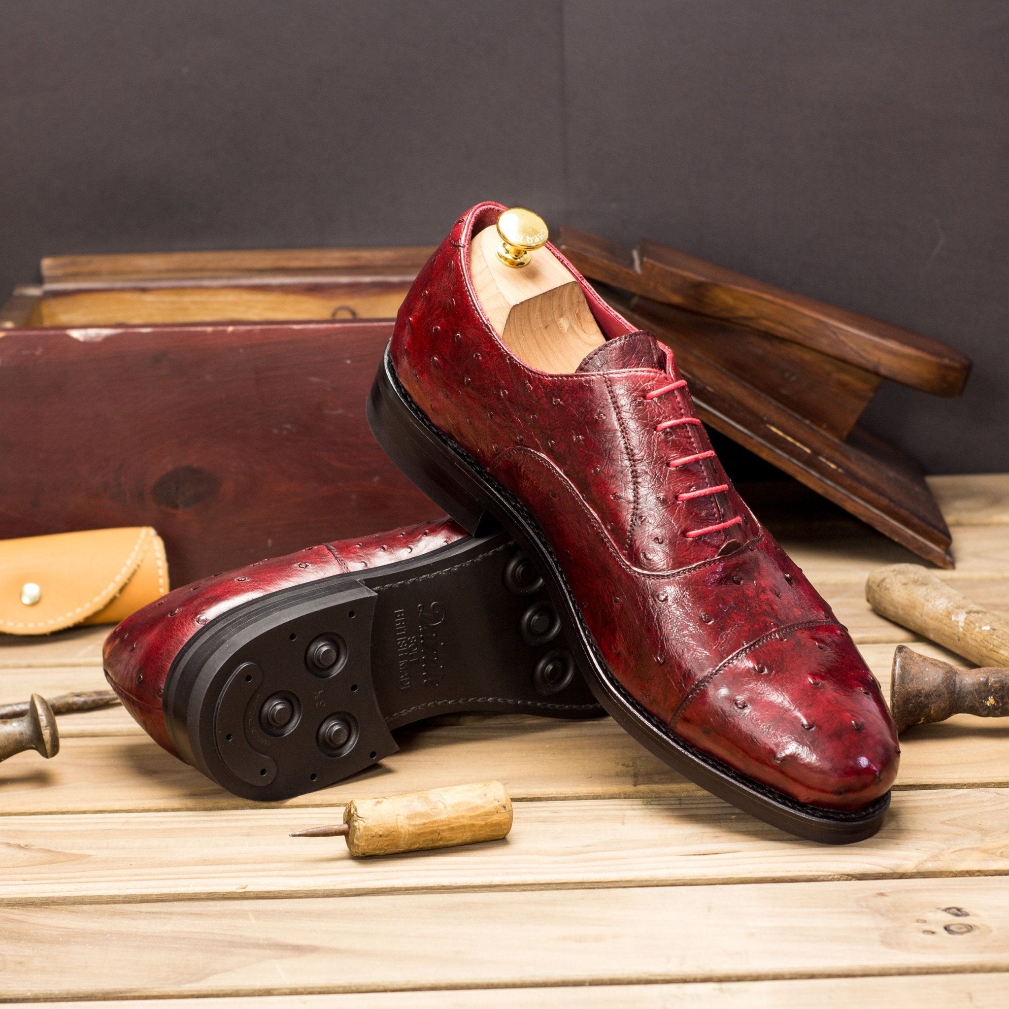 kolan - Ostrich skin leather oxford dress shoes for men