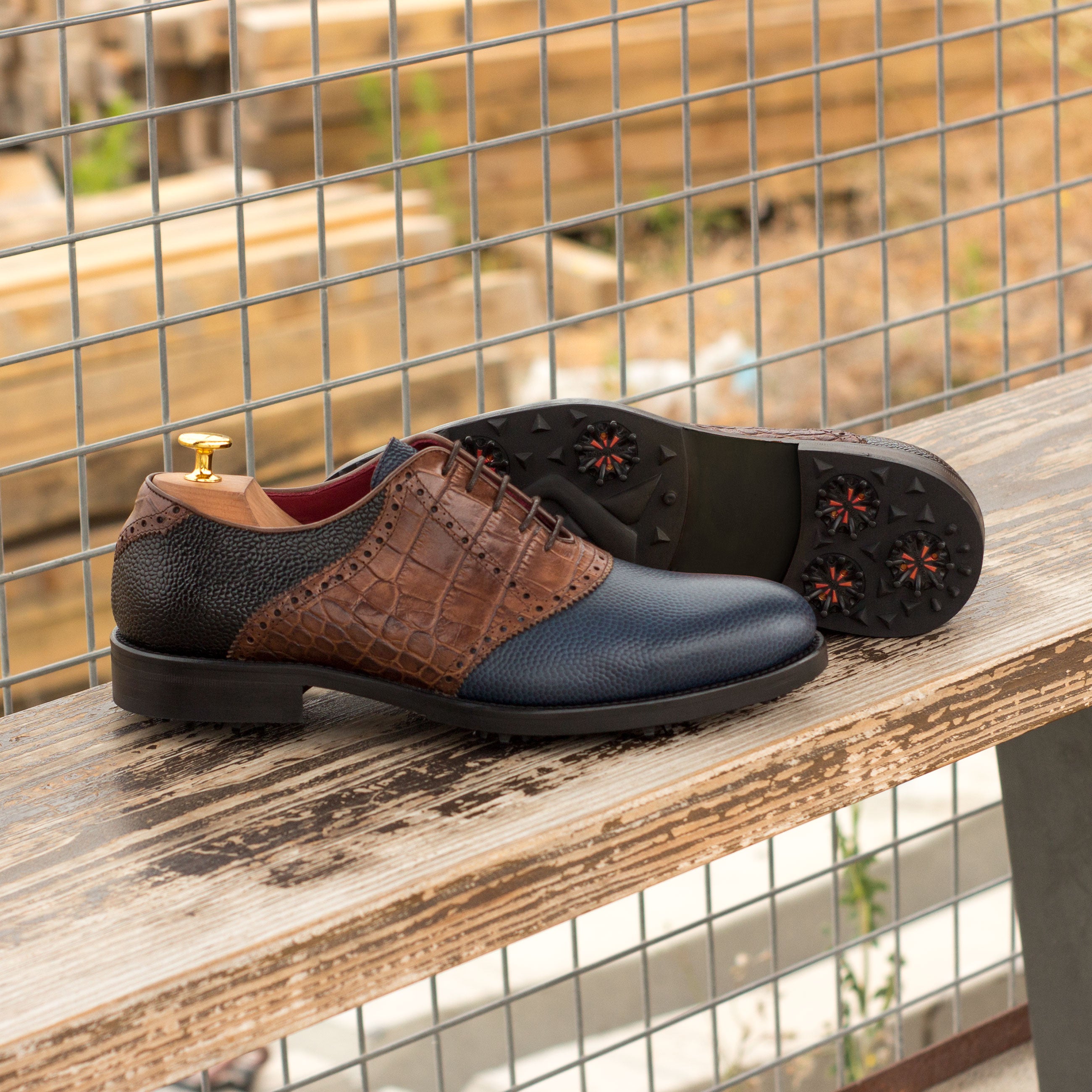 Tesoroa - two-tone oxford leather golf shoes