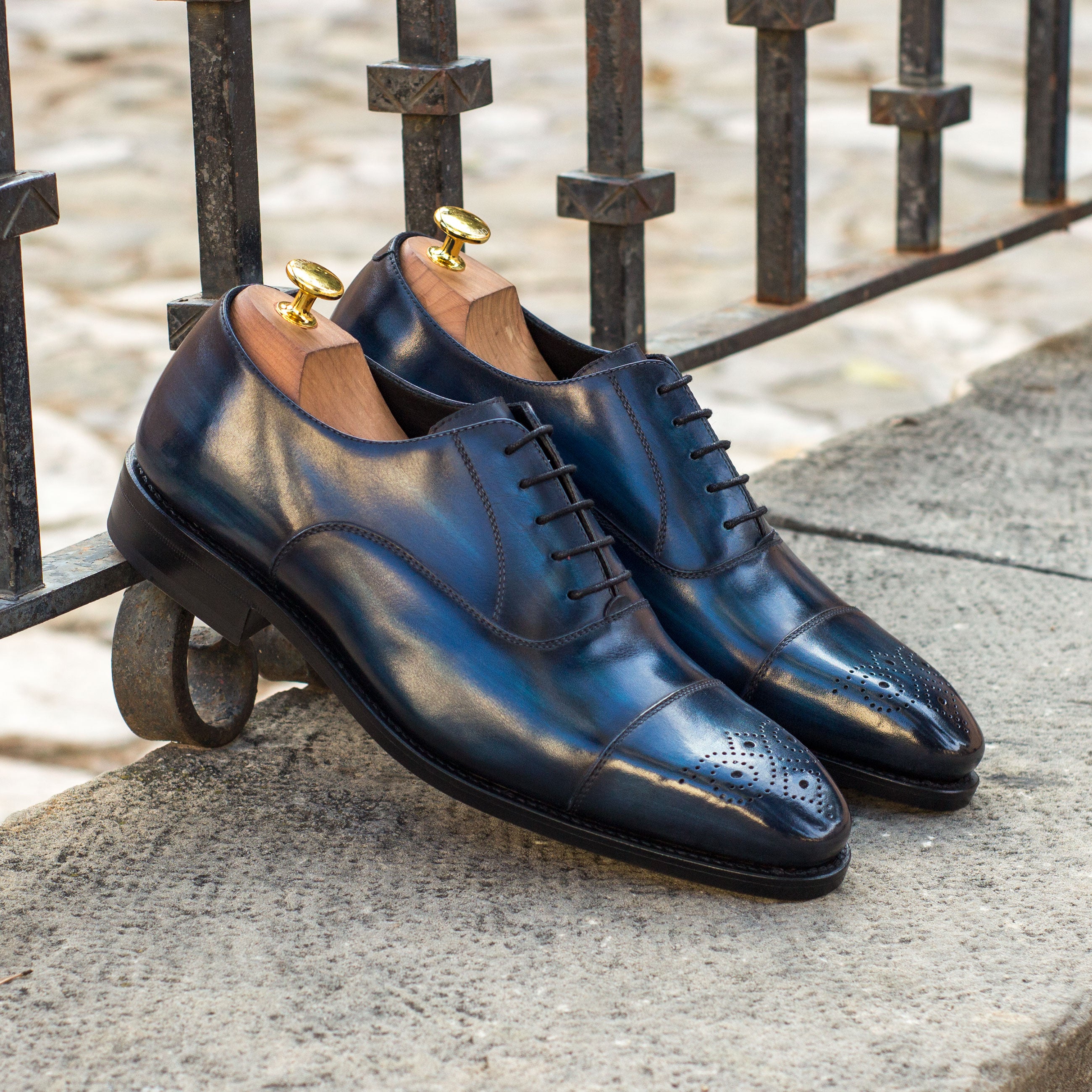 Brianza 2 - Men's Navy blue patina leather oxford dress shoes