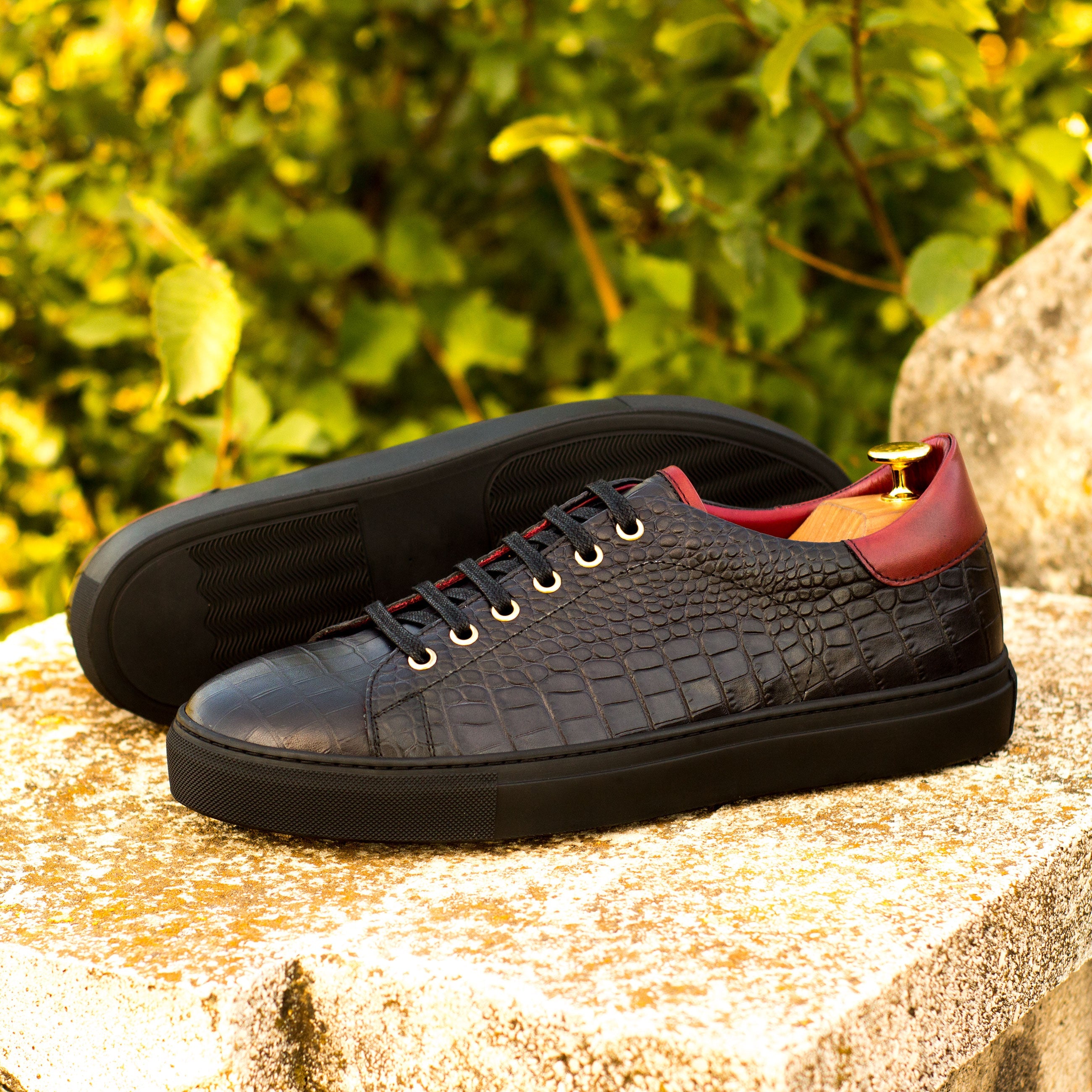 Dimaro - Black Men's Italian Croco Embossed Dress Sneakers