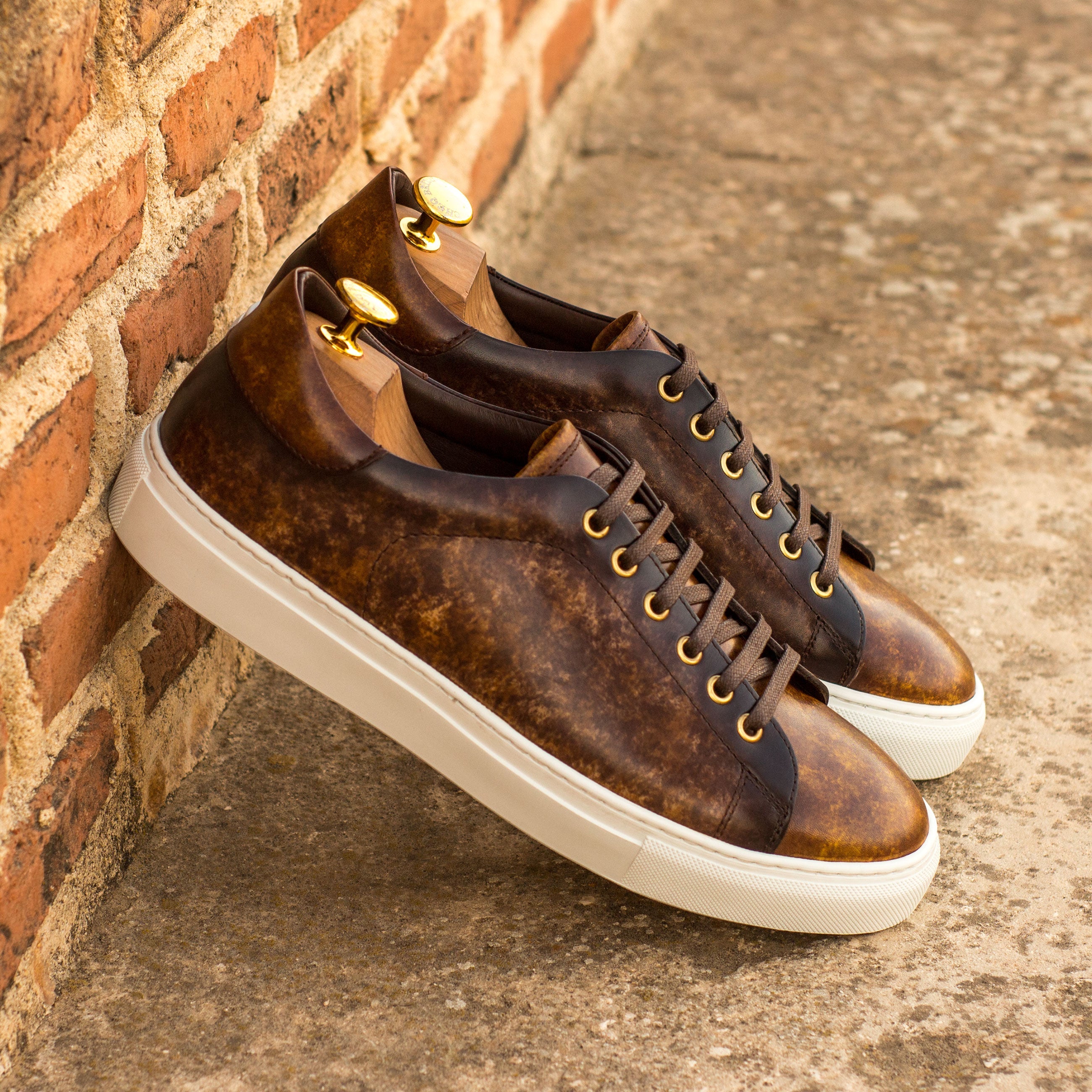 Dimaro - Brown Men's Hand-Painted Italian Dress Sneakers