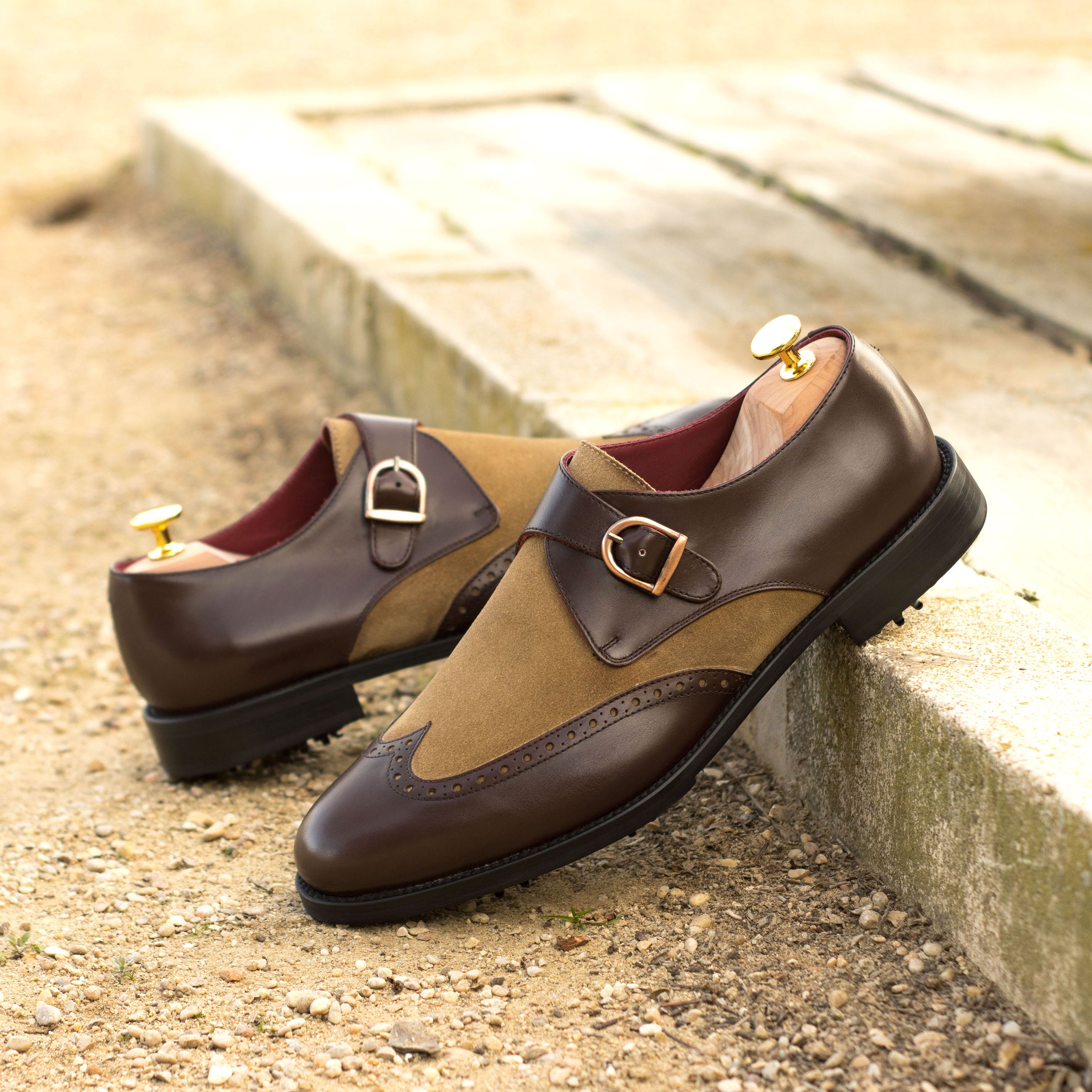 Celaris - leather monk strap golf shoes - Suede and luxe leather