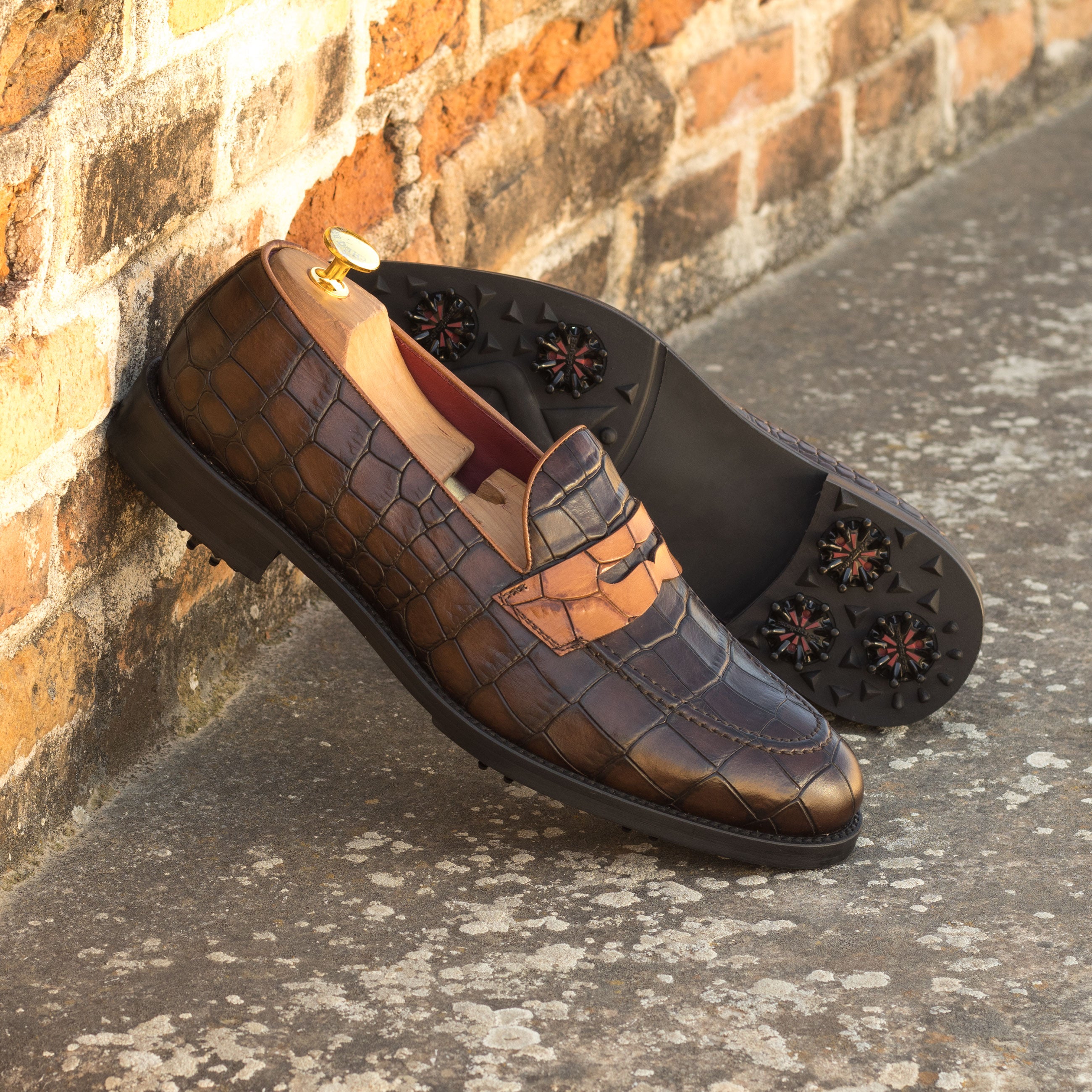 Florestra - crocodile embossed leather loafers golf shoes