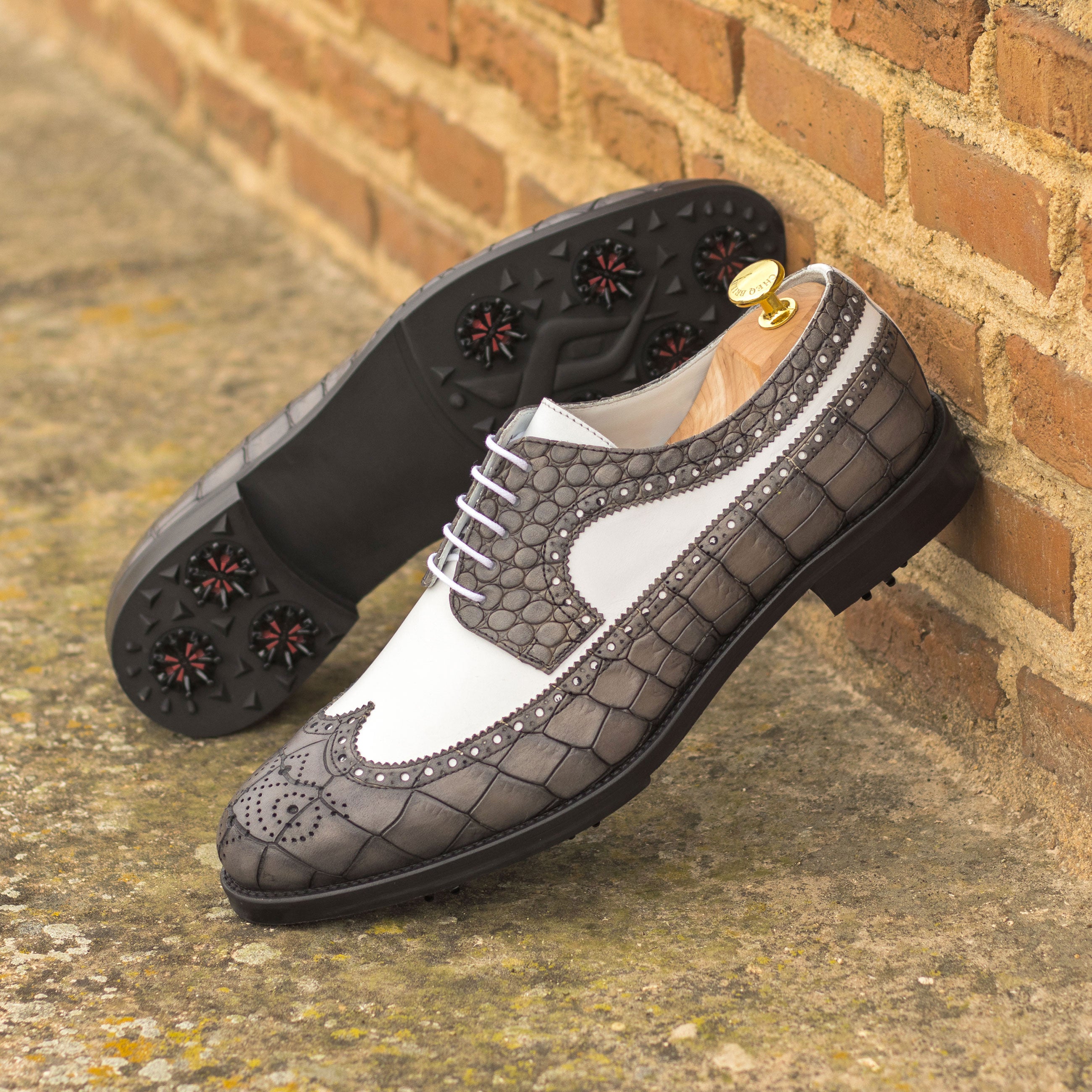 Opaline - crocodile embossed derby leather golf shoes
