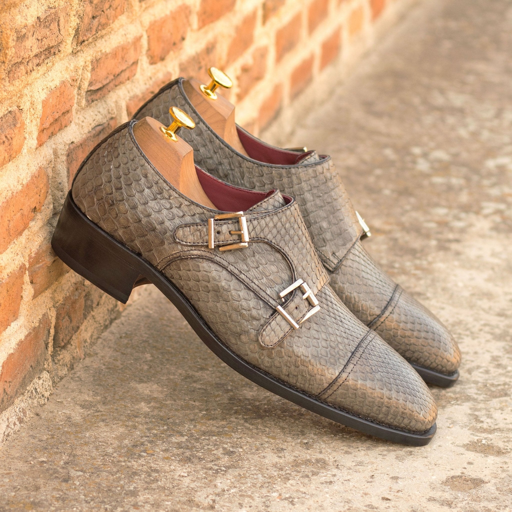 Opari - Python skin double monk strap dress shoes for men