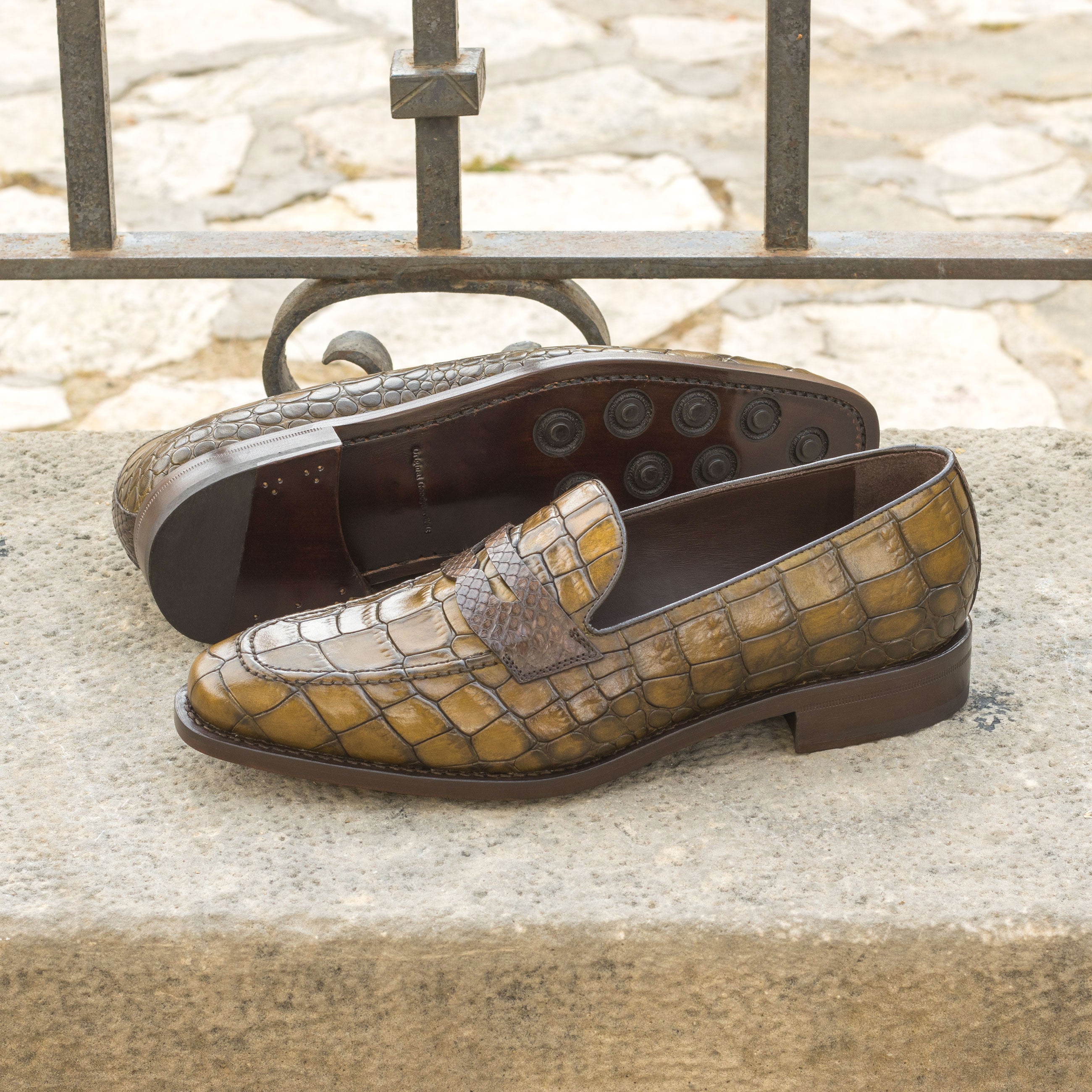 Raman - Green Crocodile embossed leather loafers for men
