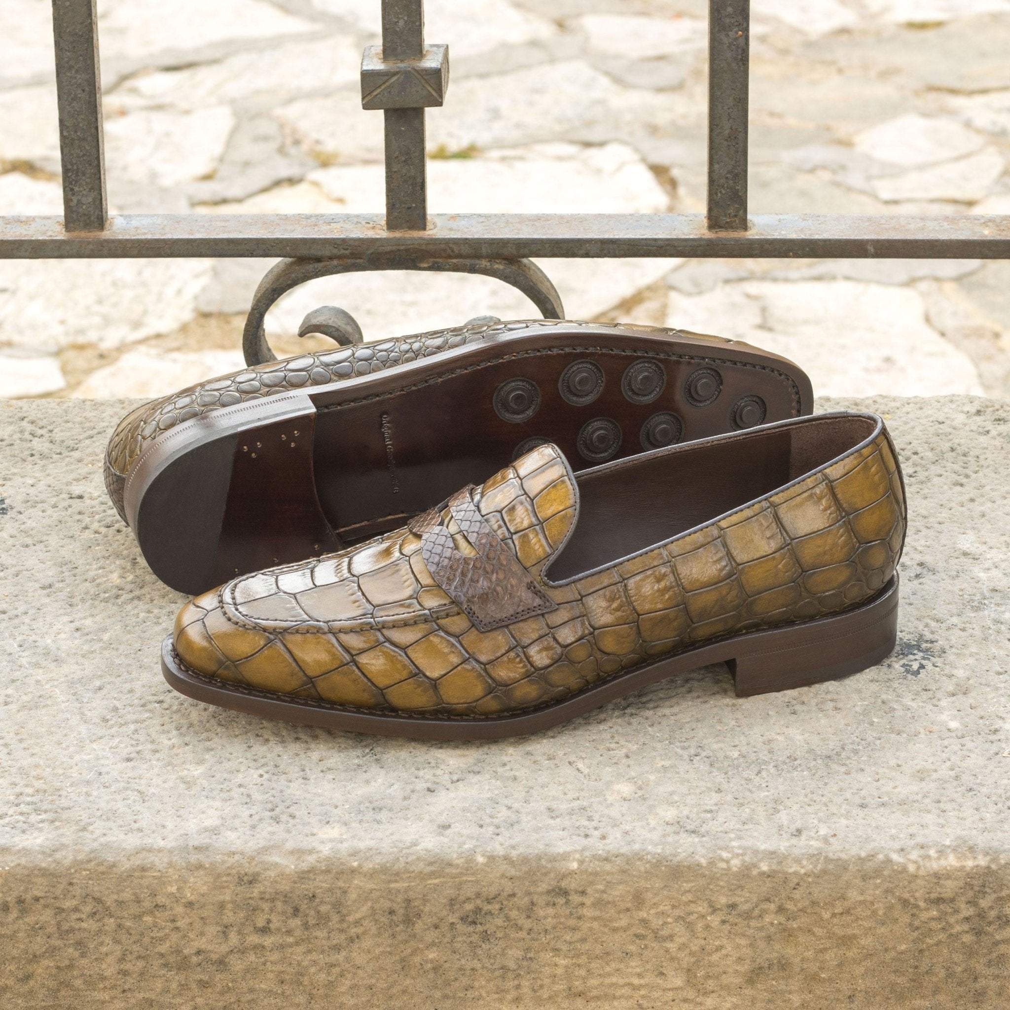 Raman - Green Crocodile embossed leather loafers for men