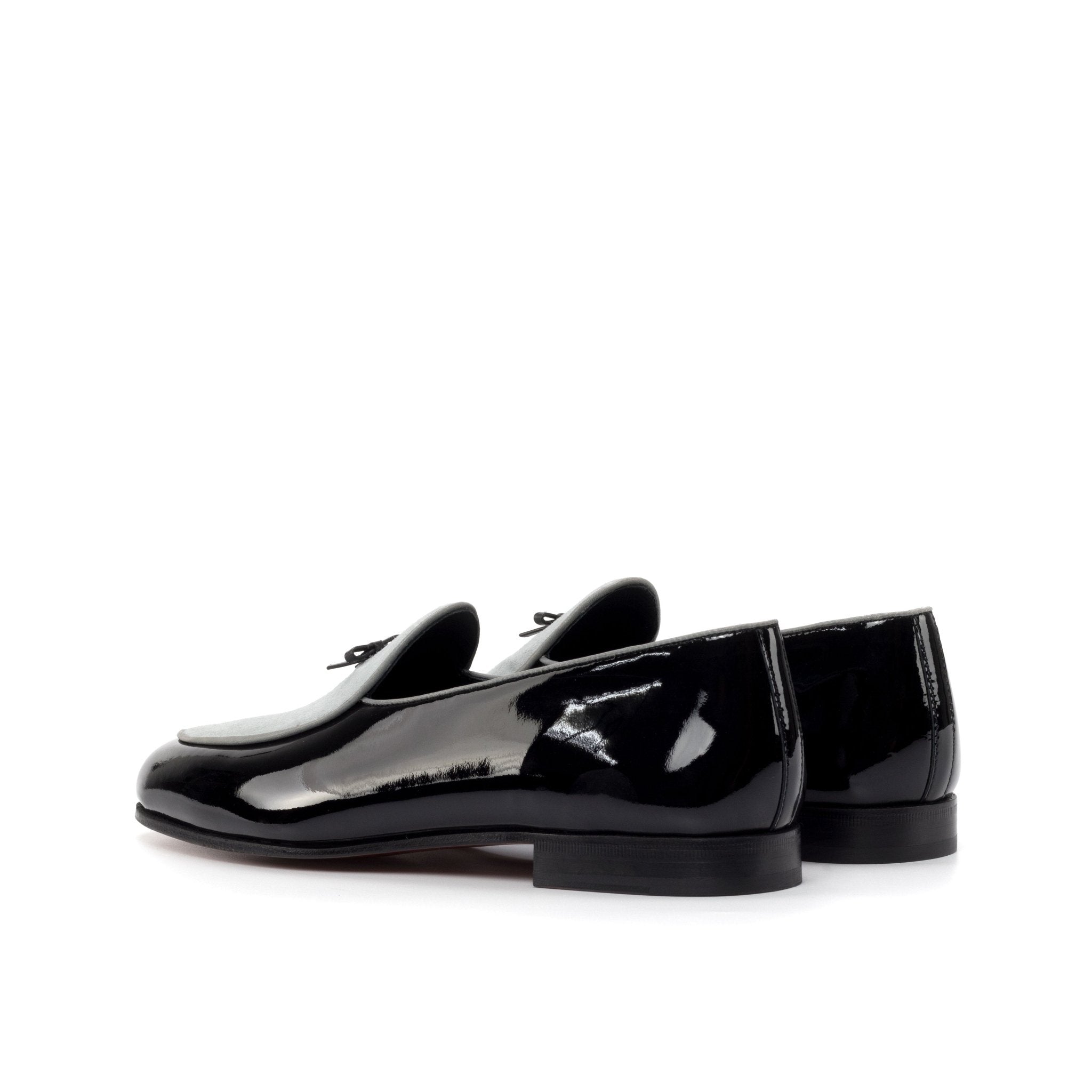 Altino2 - Black & white patent leather red bottoms Belgian loafers. Groom or Best man