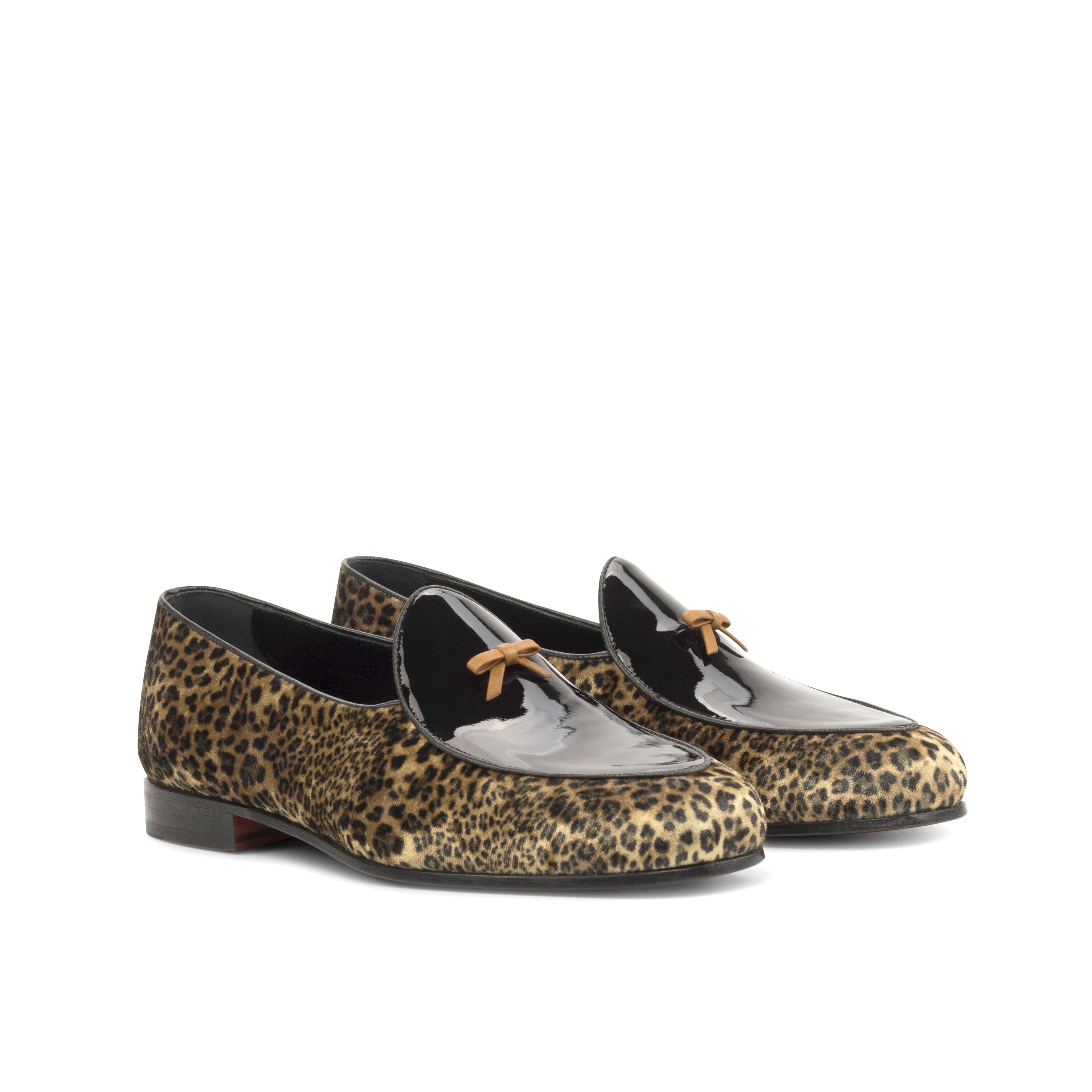 Erna2 - Men's leopard print Belgian loafers. Patent leather red bottoms soles