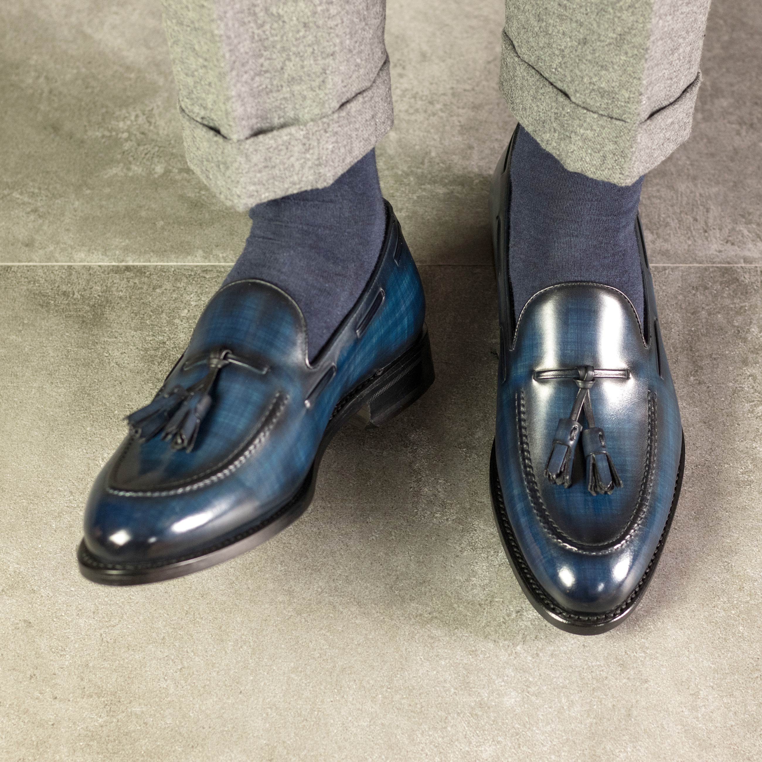 Lupo 2 - Elegant Patina denim Navy loafers for men