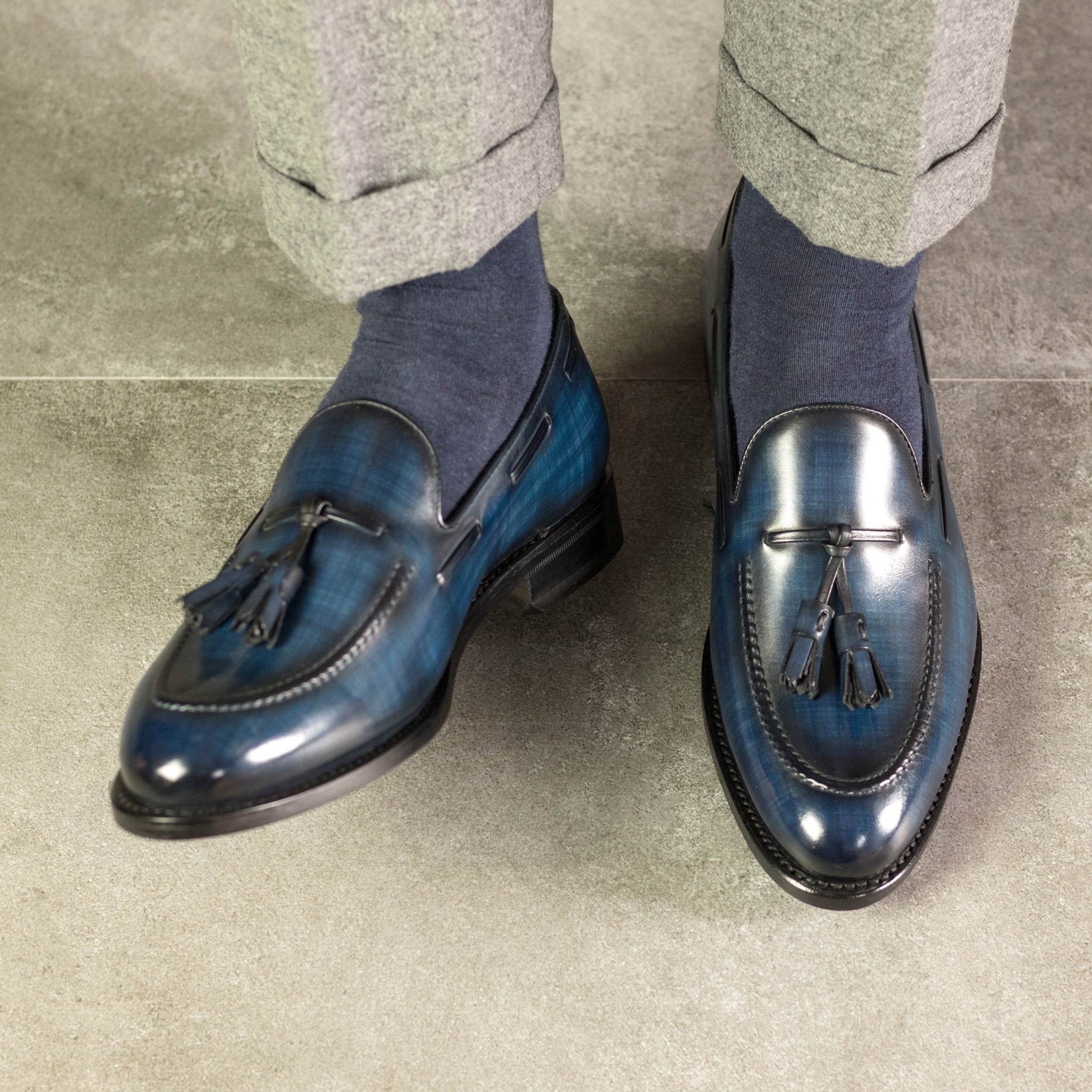 Arconya Elegant Patina denim Navy loafers for men
