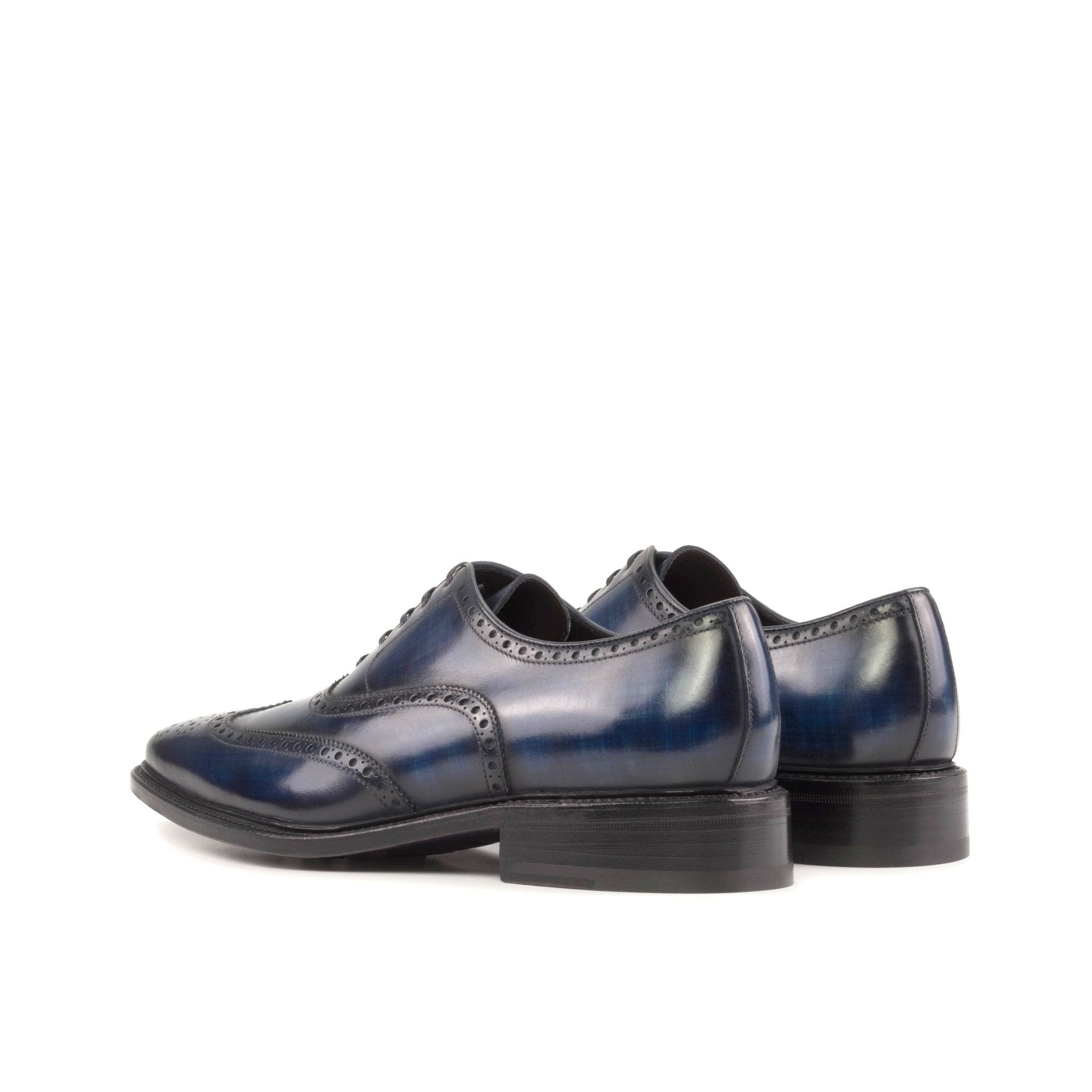 Robianza - Full brogue patina navy oxford dress shoes with purple bottoms