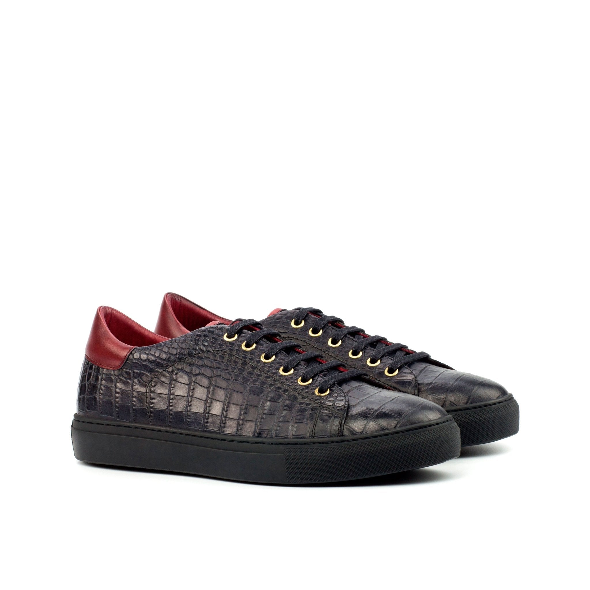 Dimaro - Black Men's Italian Croco Embossed Dress Sneakers