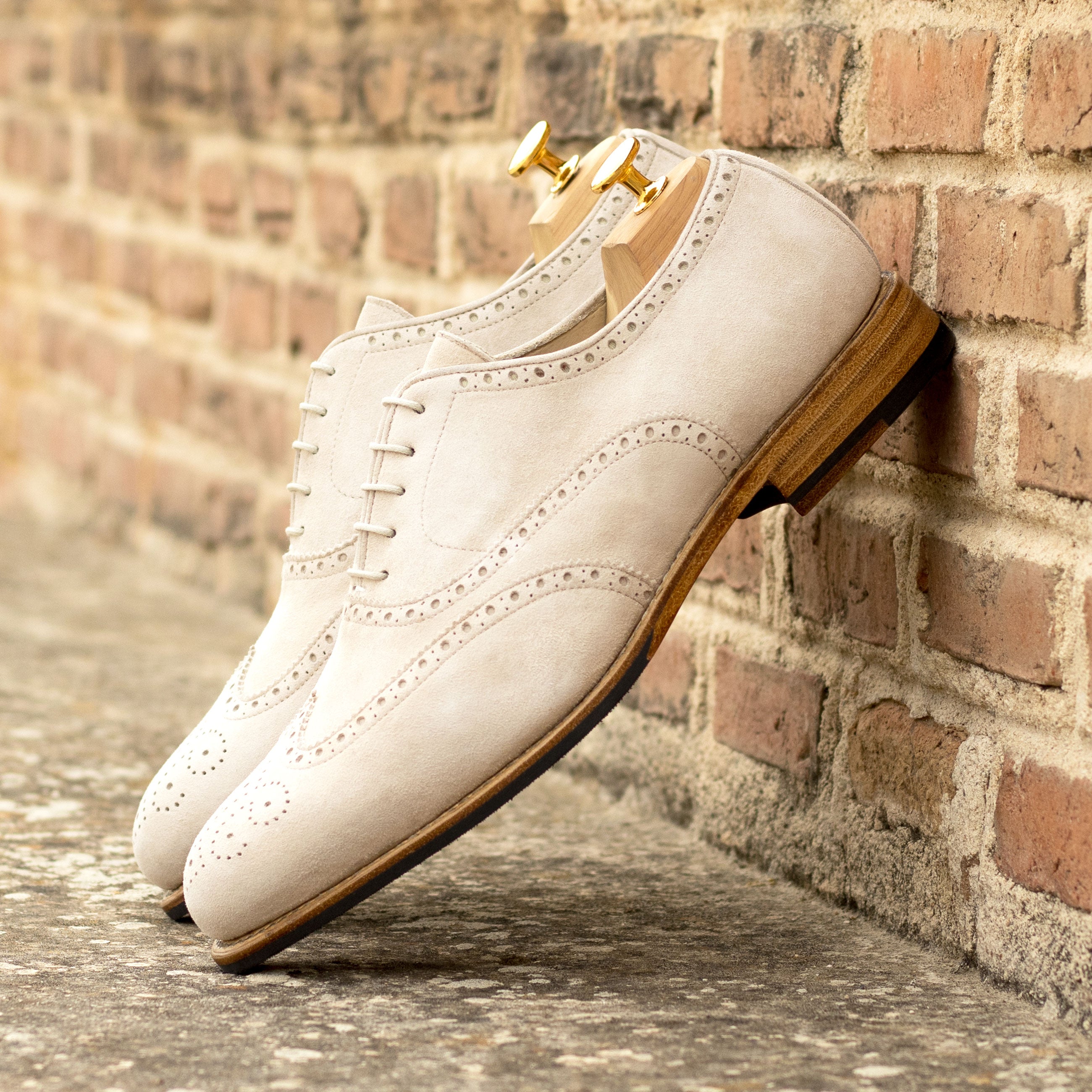 Neve - Men's Ivory white suede oxford brogue dress shoes