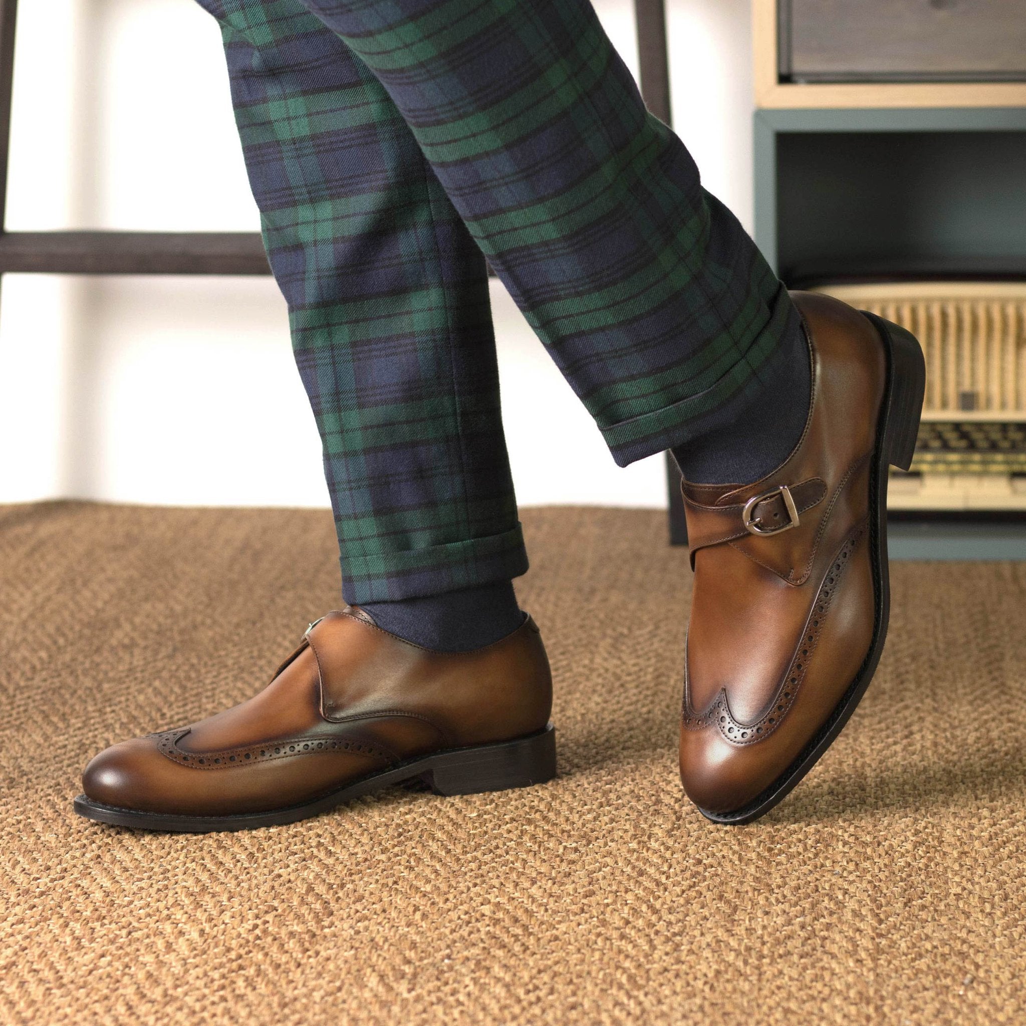 Laspa3 - Classic brown single monk strap office dress shoes for men