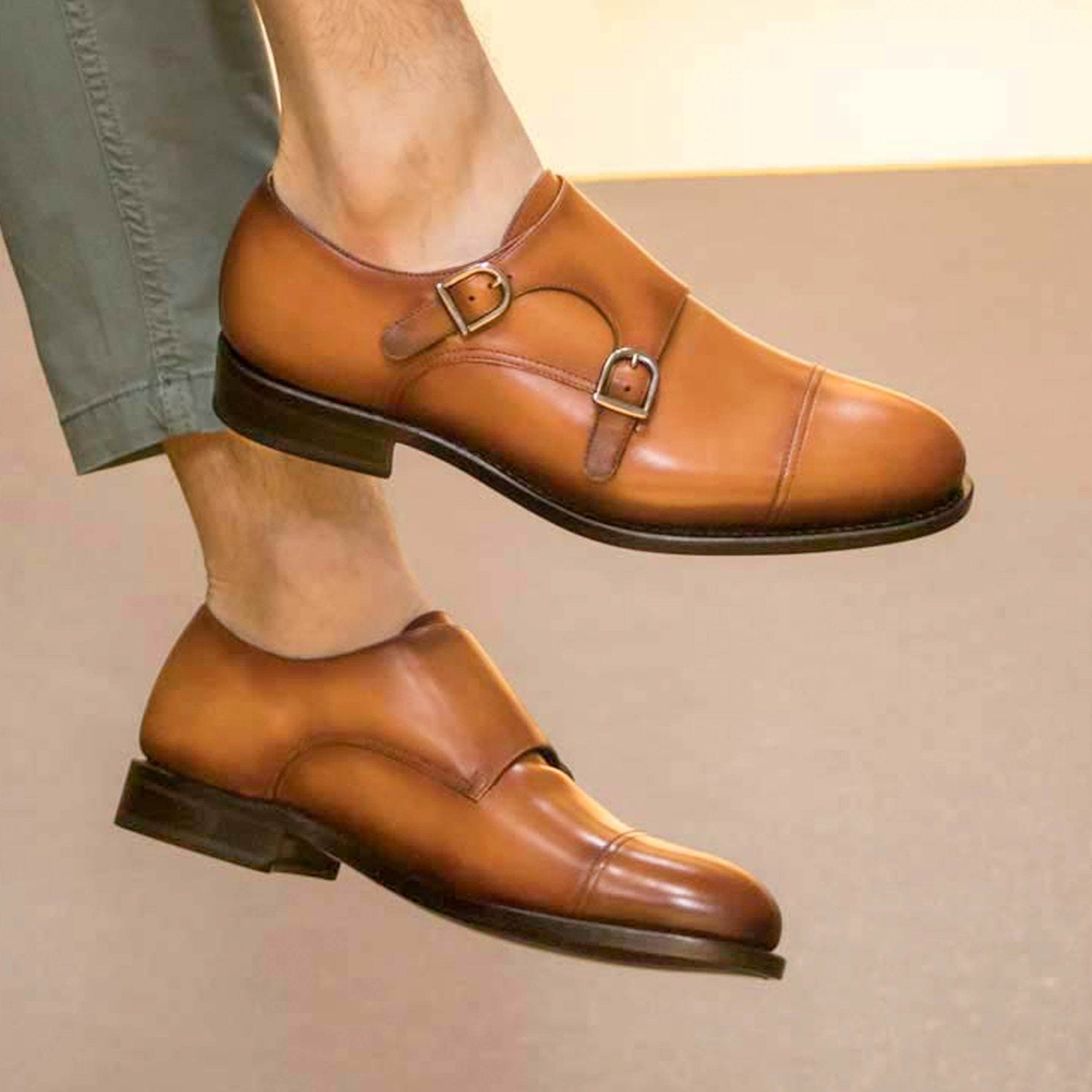 Laspa - Classic double monk strap dress shoes for men