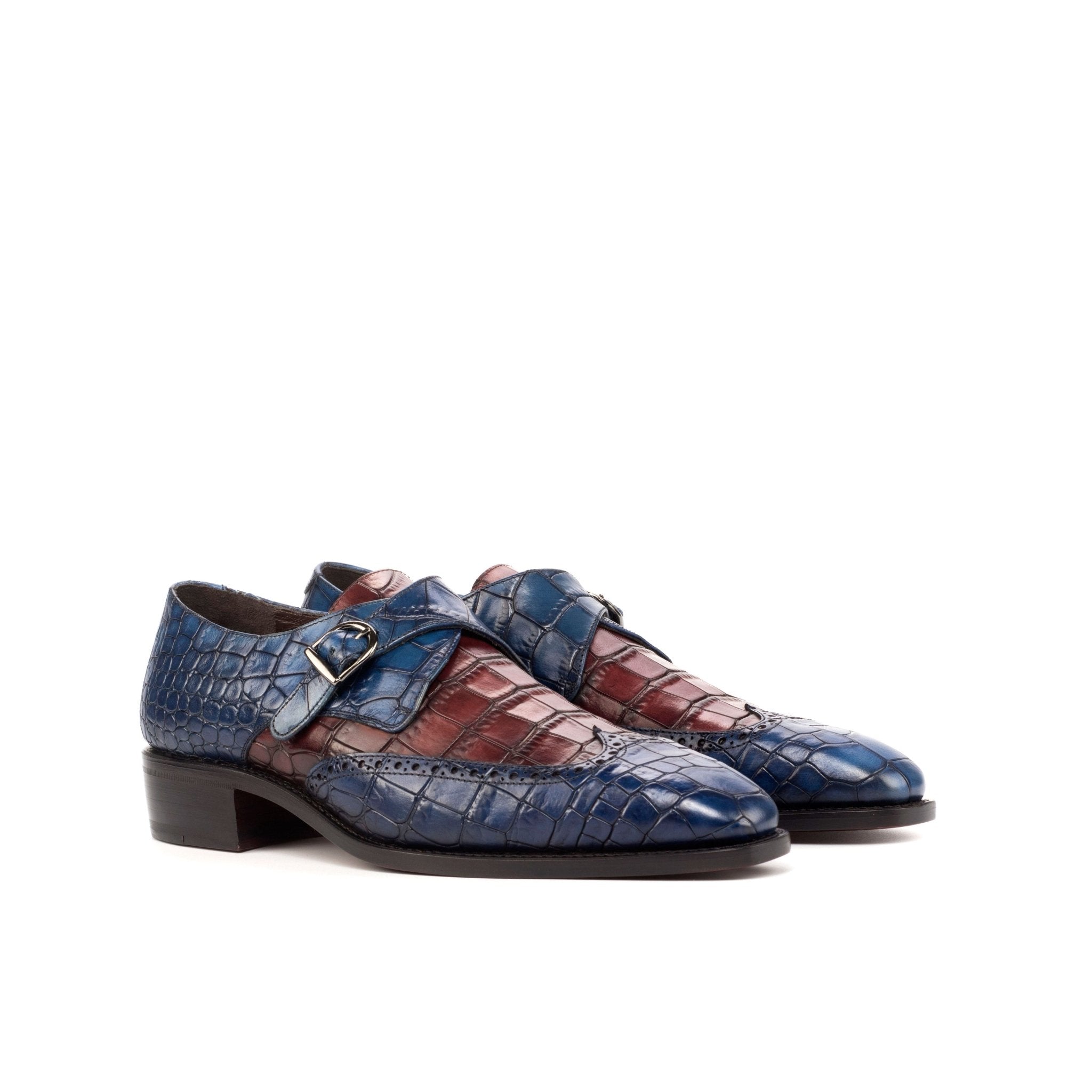 Trolan - Crocodile print embossed leather single monk strap dress shoes