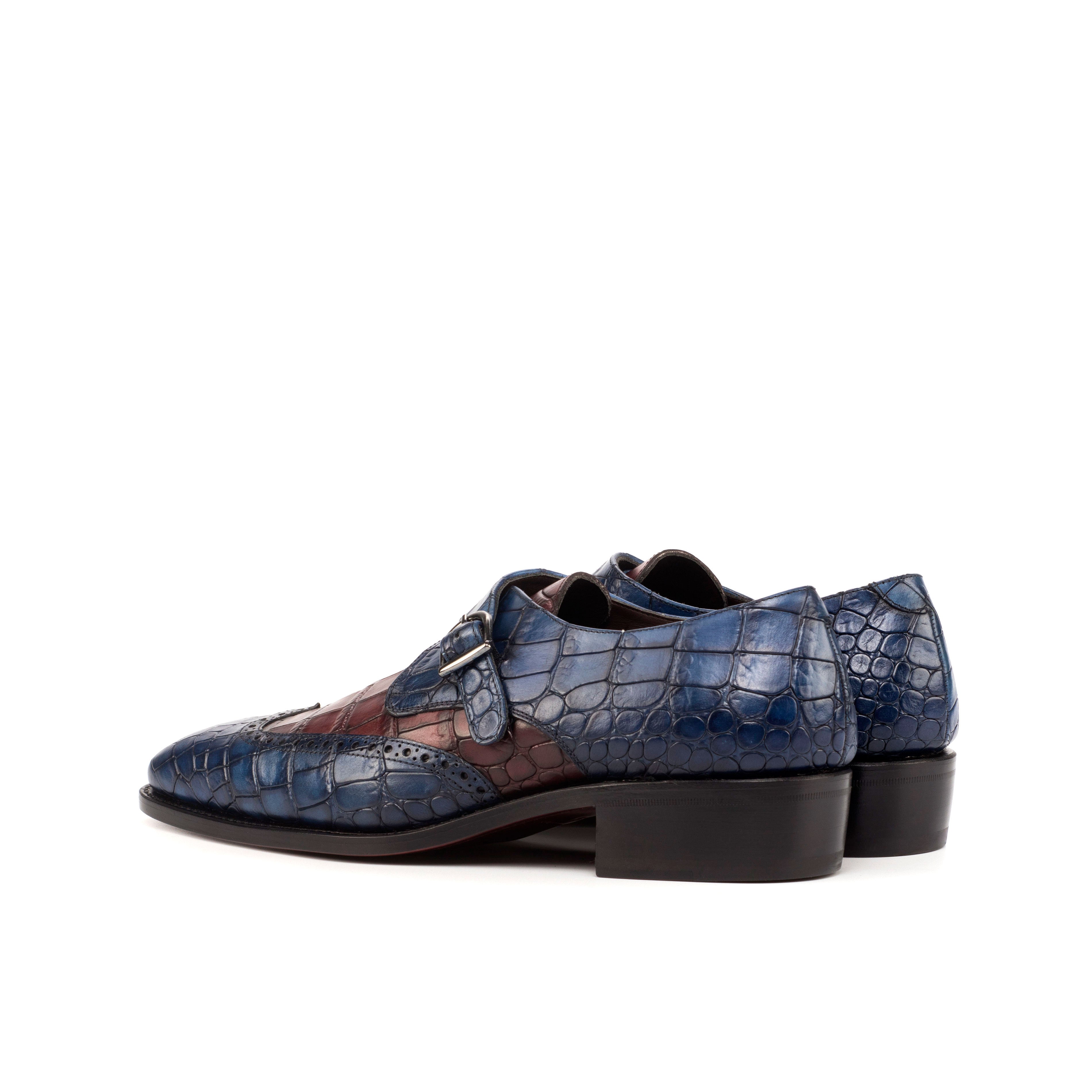Trolan - Crocodile print embossed leather single monk strap dress shoes