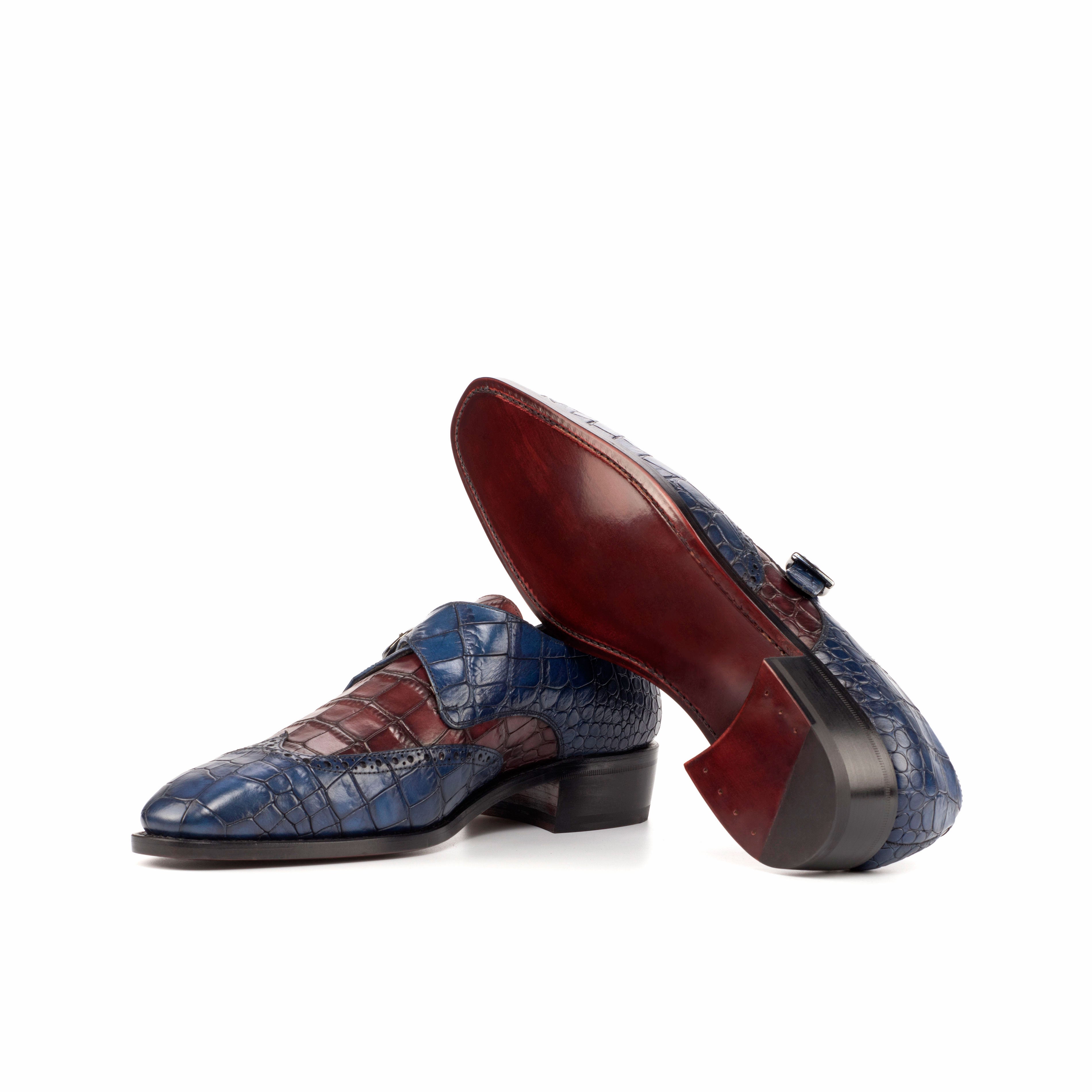 Trolan - Crocodile print embossed leather single monk strap dress shoes