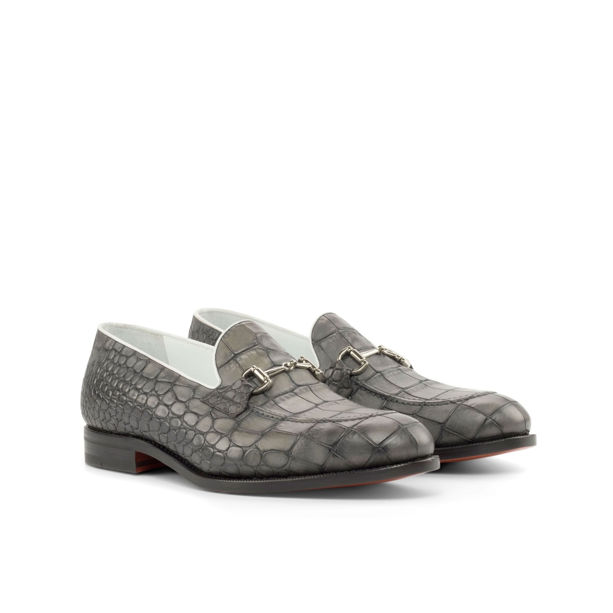 Alan - Grey Crocodile embossed leather loafers for men