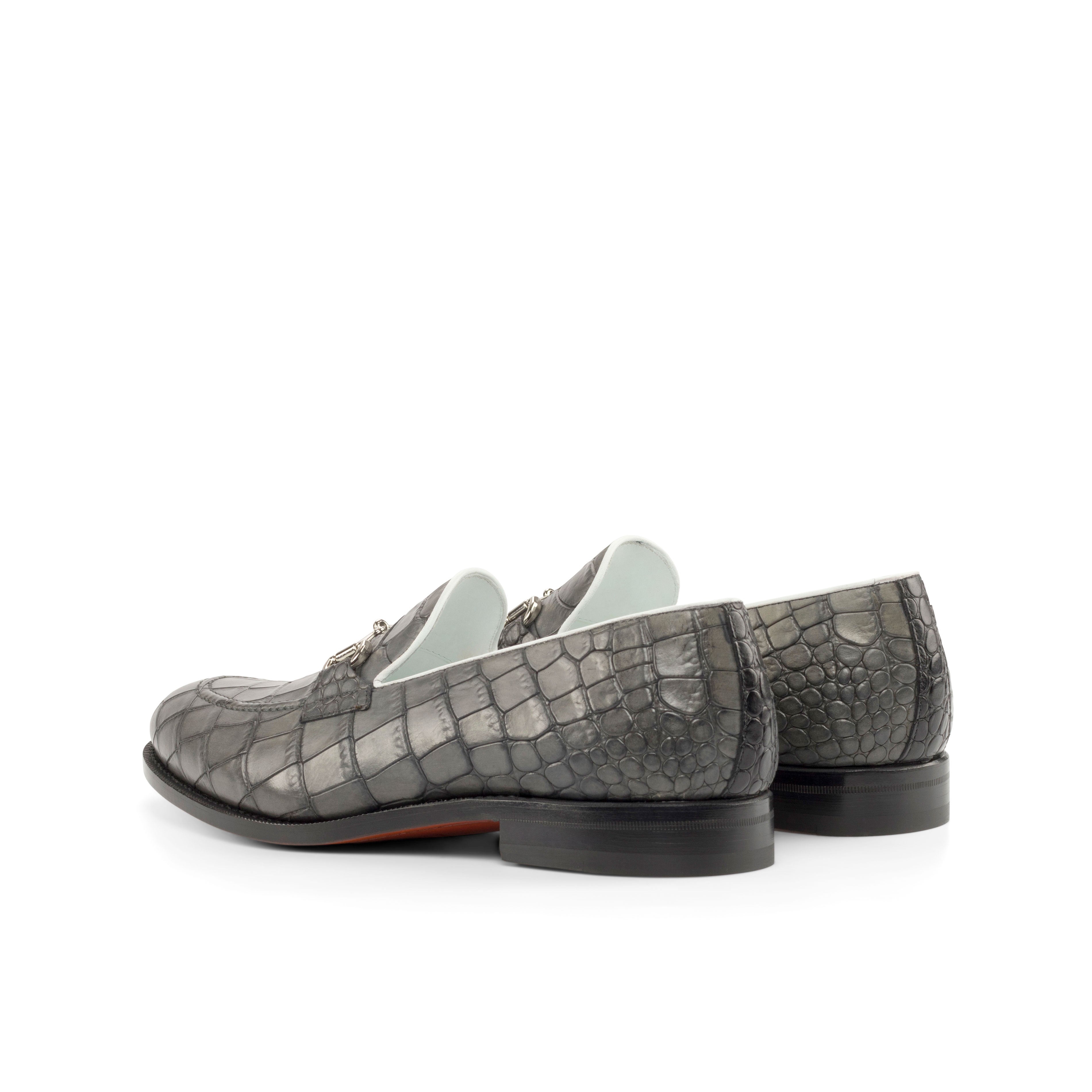 Alan - Grey Crocodile embossed leather loafers for men