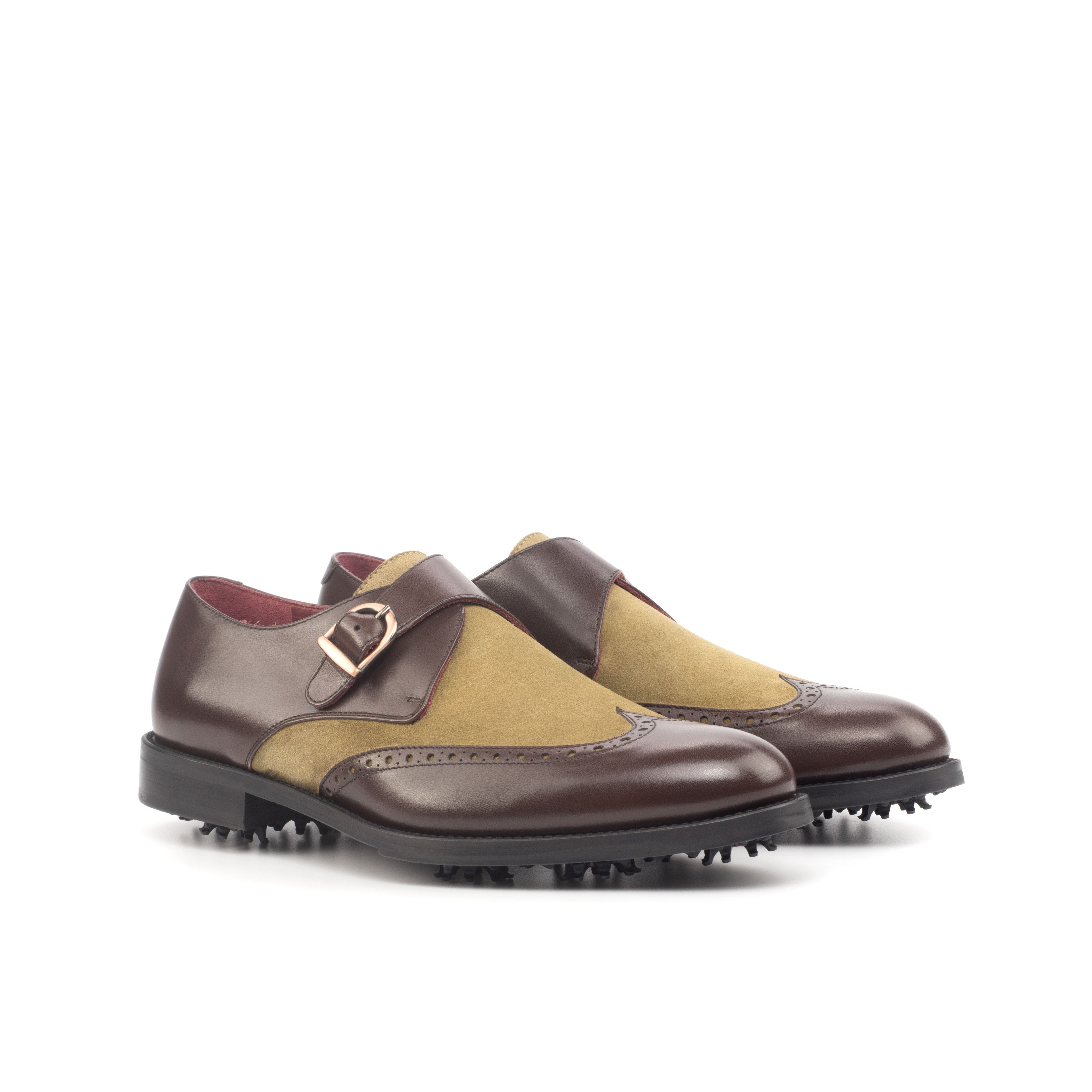 Celaris - leather monk strap golf shoes - Suede and luxe leather
