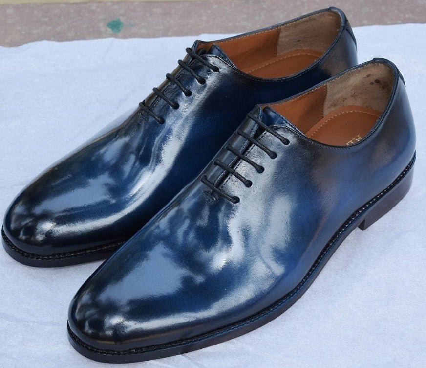 Evani - Wholecut Handamade blue Leather oxford dress shoes