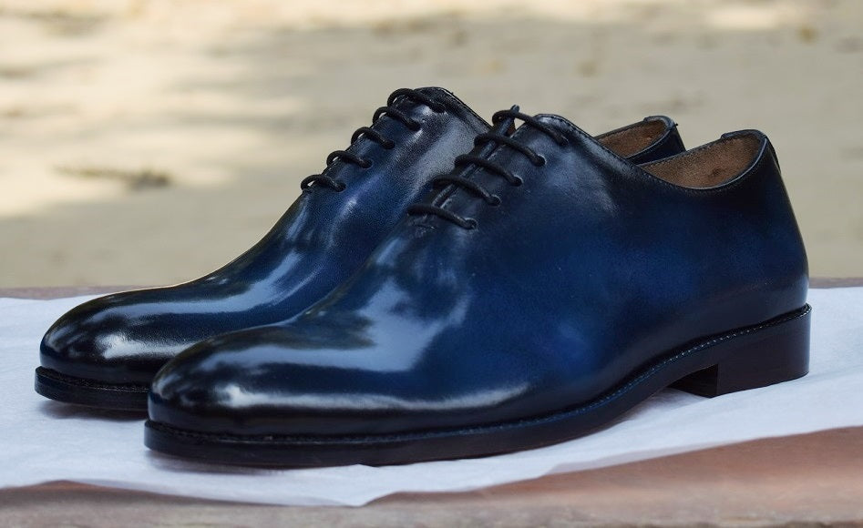 Evani - Wholecut Handamade blue Leather oxford dress shoes