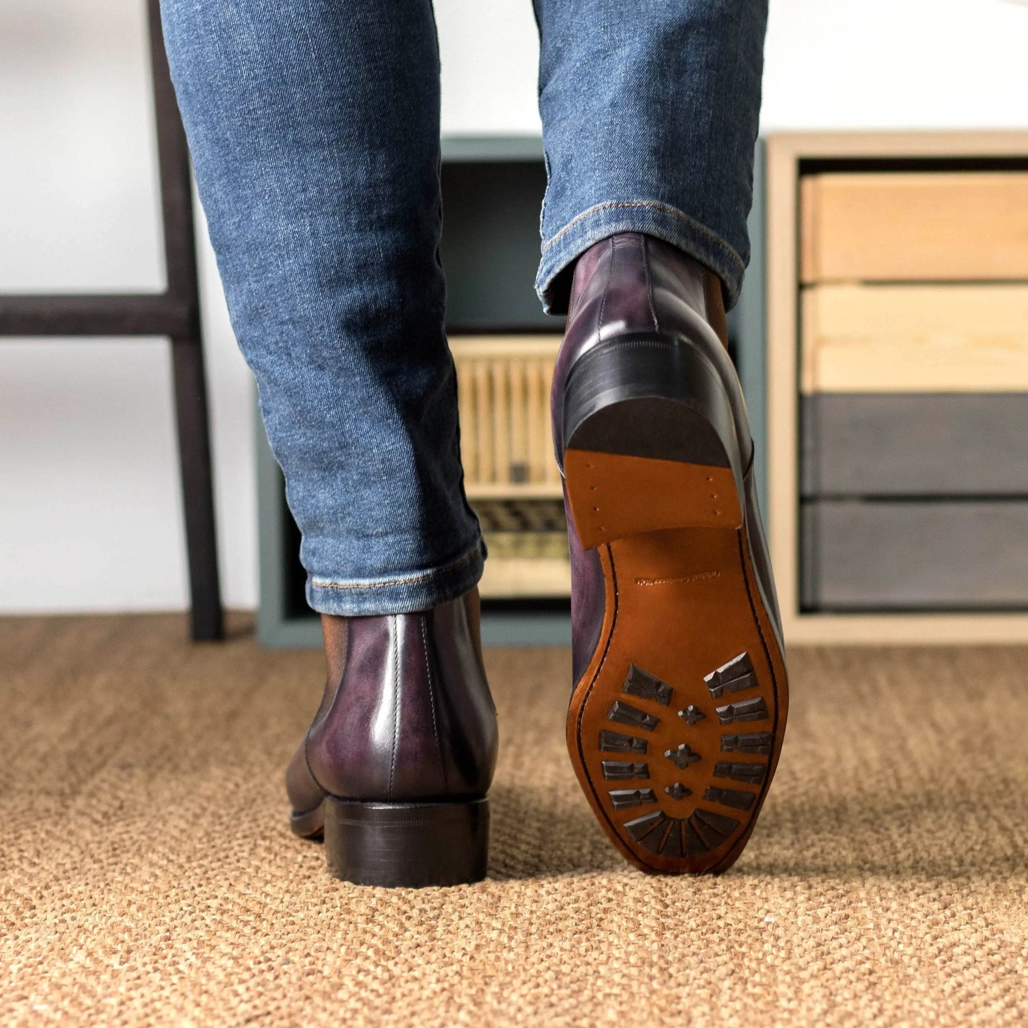 Zyana - Aubergine/Purple Men's Hand-Painted Patina Chelsea Boot