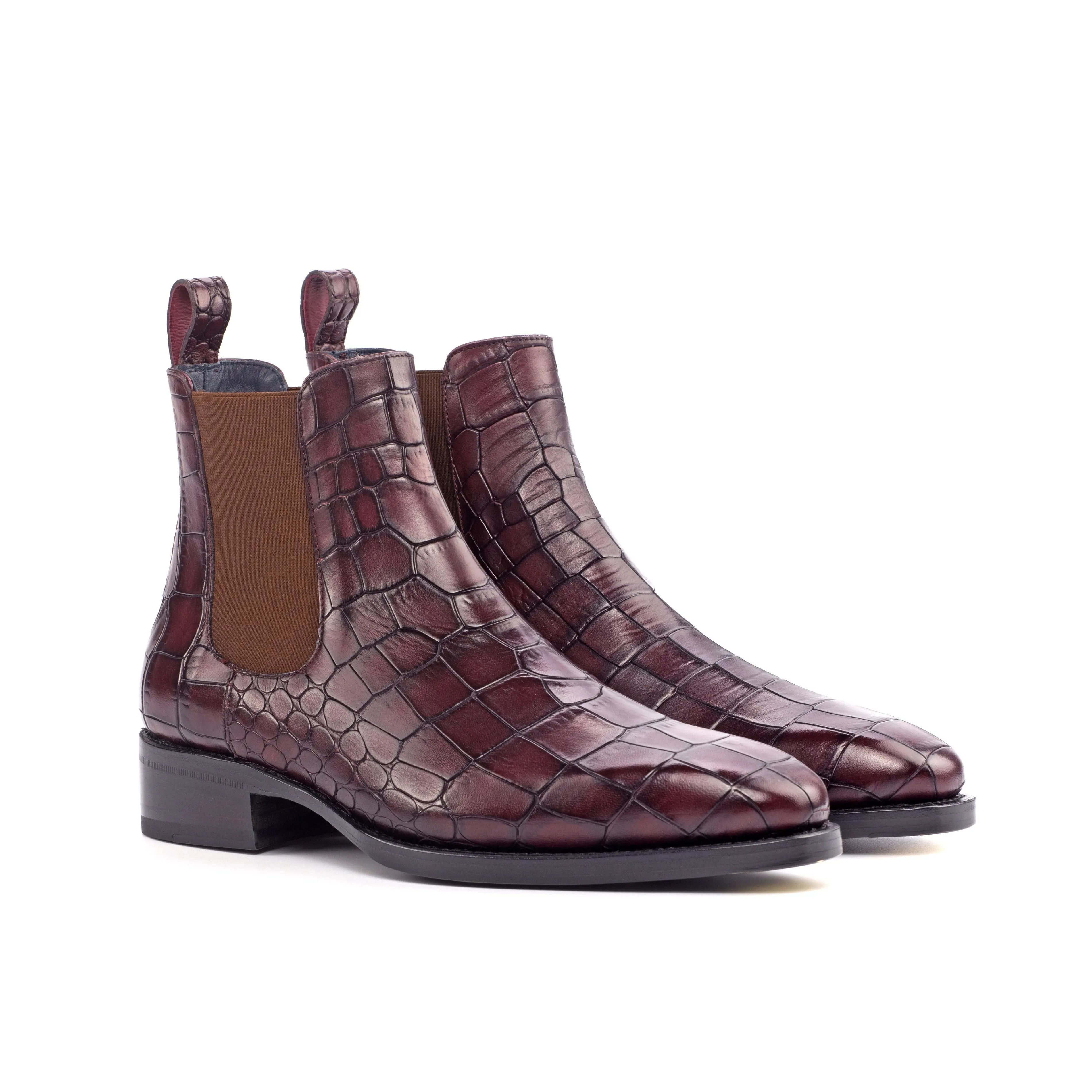 Brianza S - Alligator print burgundy Chelsea leather boots for men