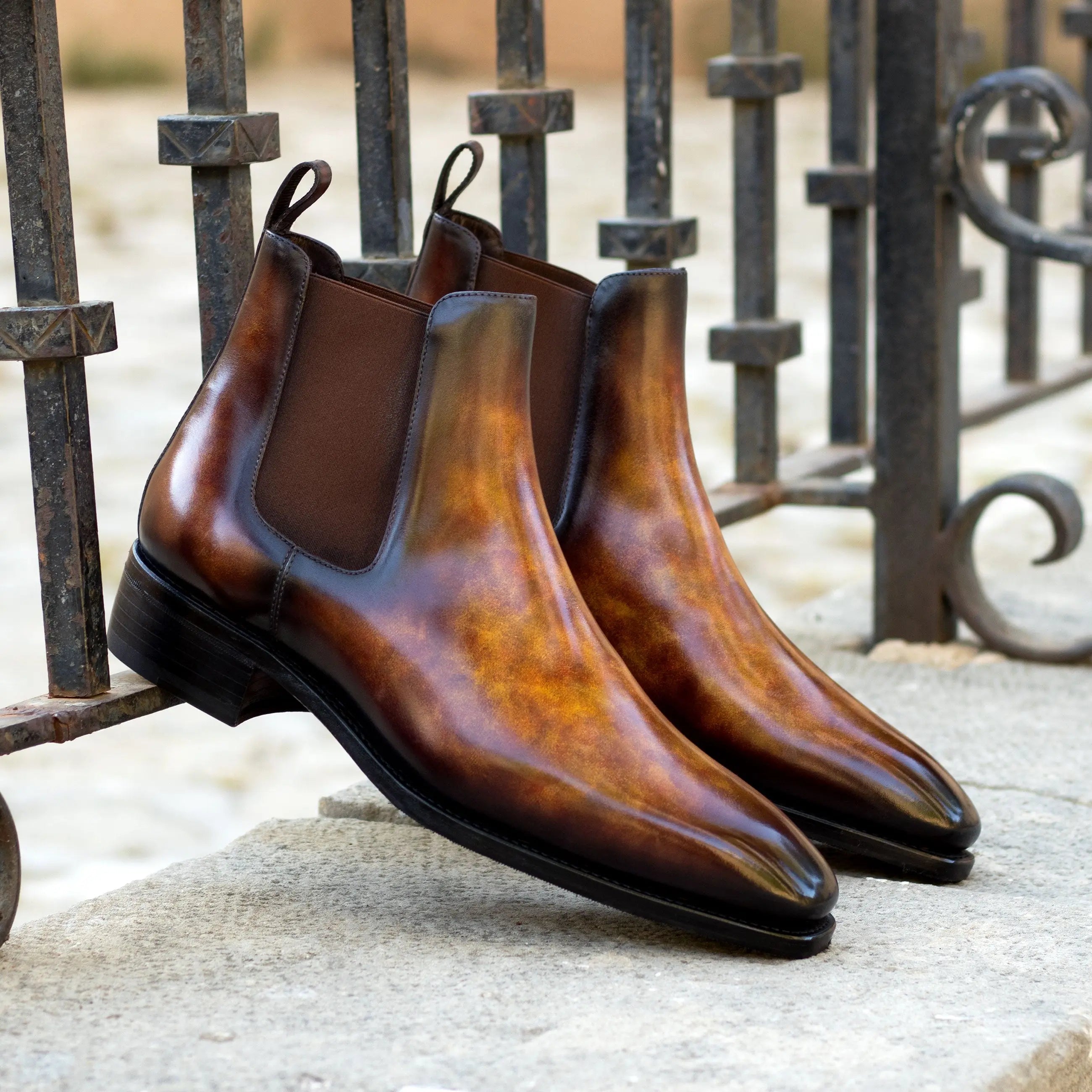 Brianza - Orange Fire Men's Hand-Painted Patina Chelsea Boot
