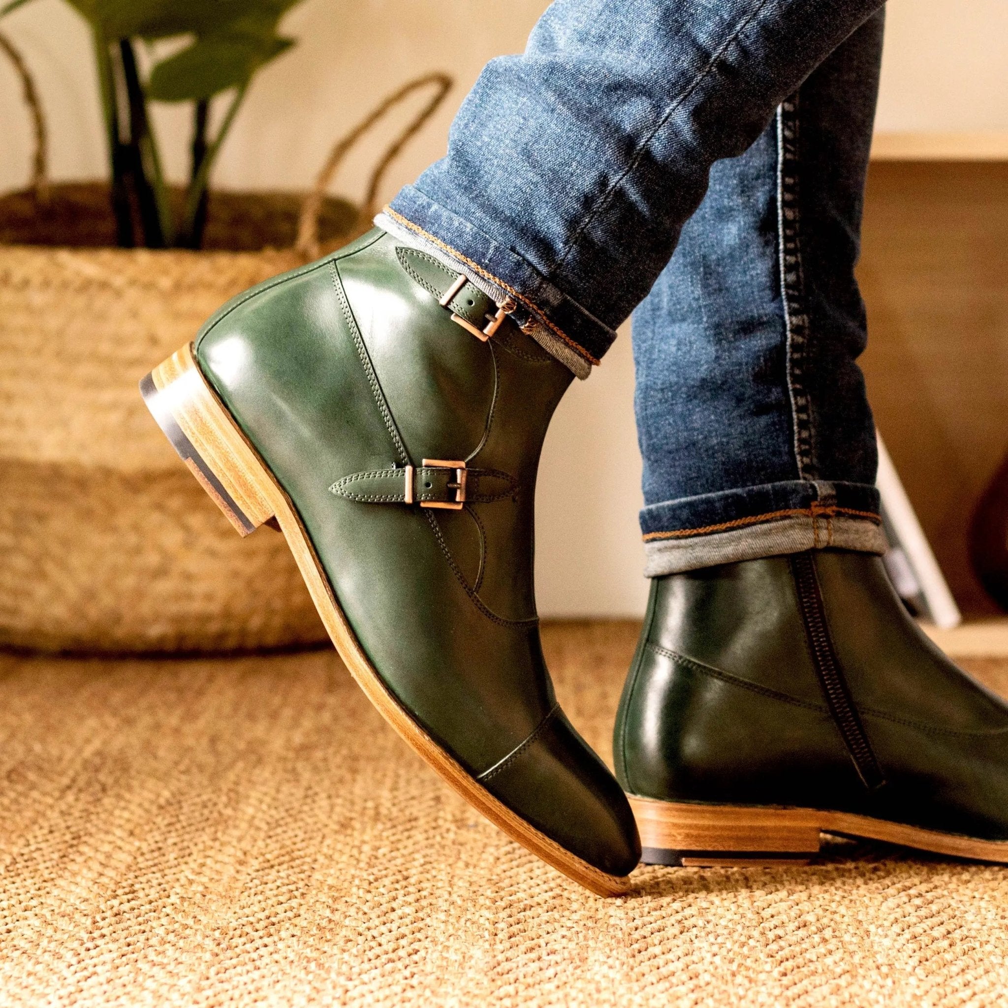 Varium - Forest Green Men's Italian Leather Buckle Boot