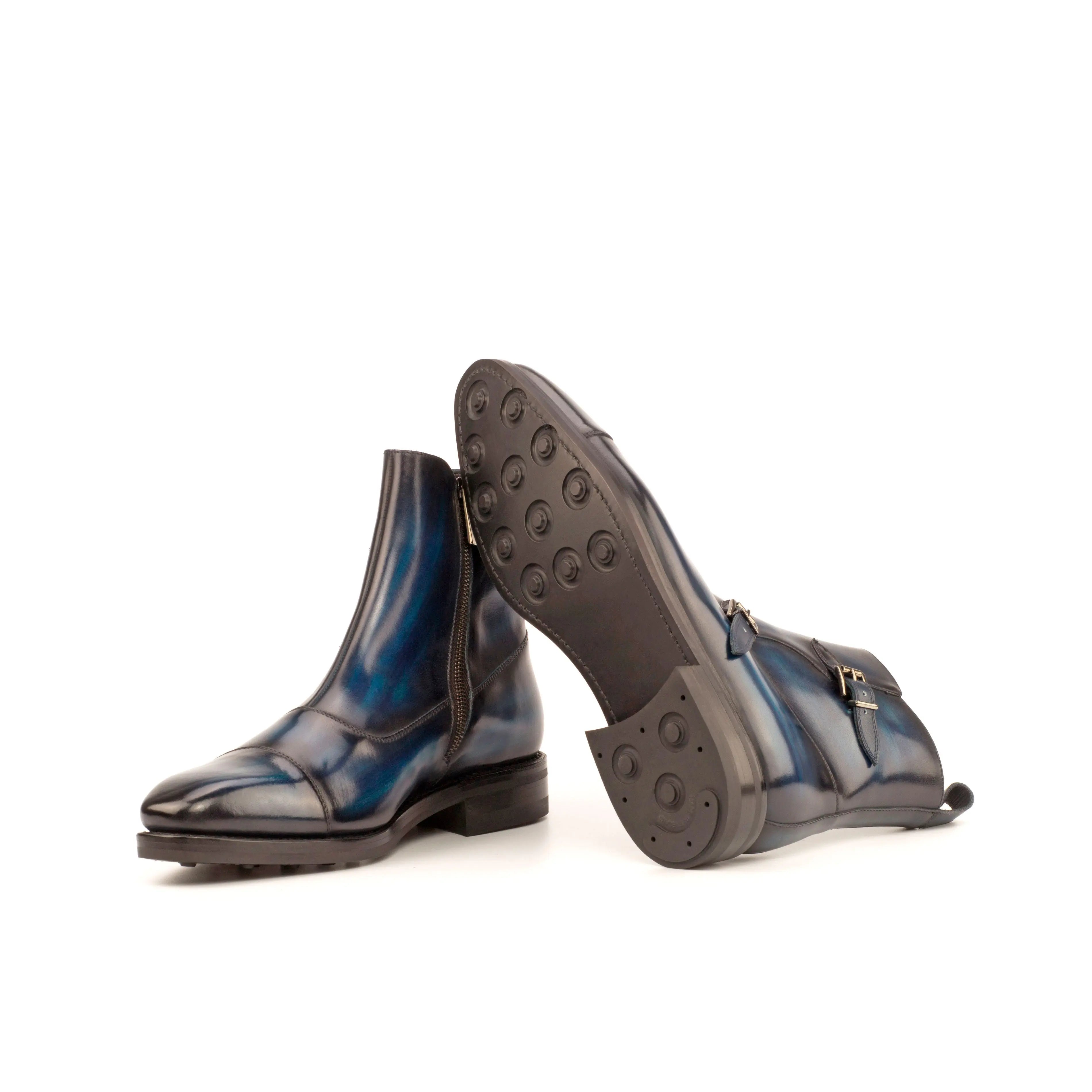 Varium - Navy Men's Leather Hand-Painted Buckle Boot