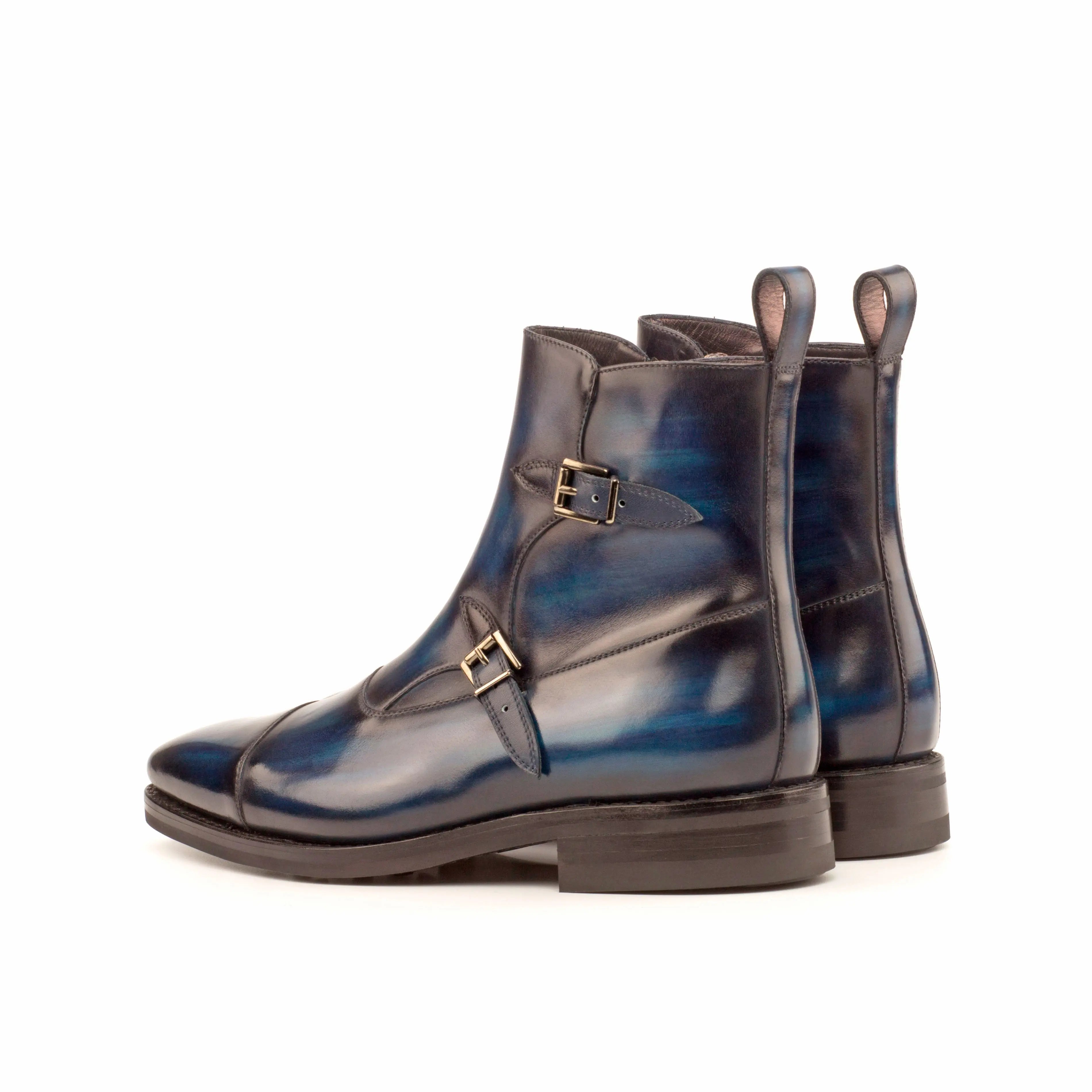 Varium - Navy Men's Leather Hand-Painted Buckle Boot