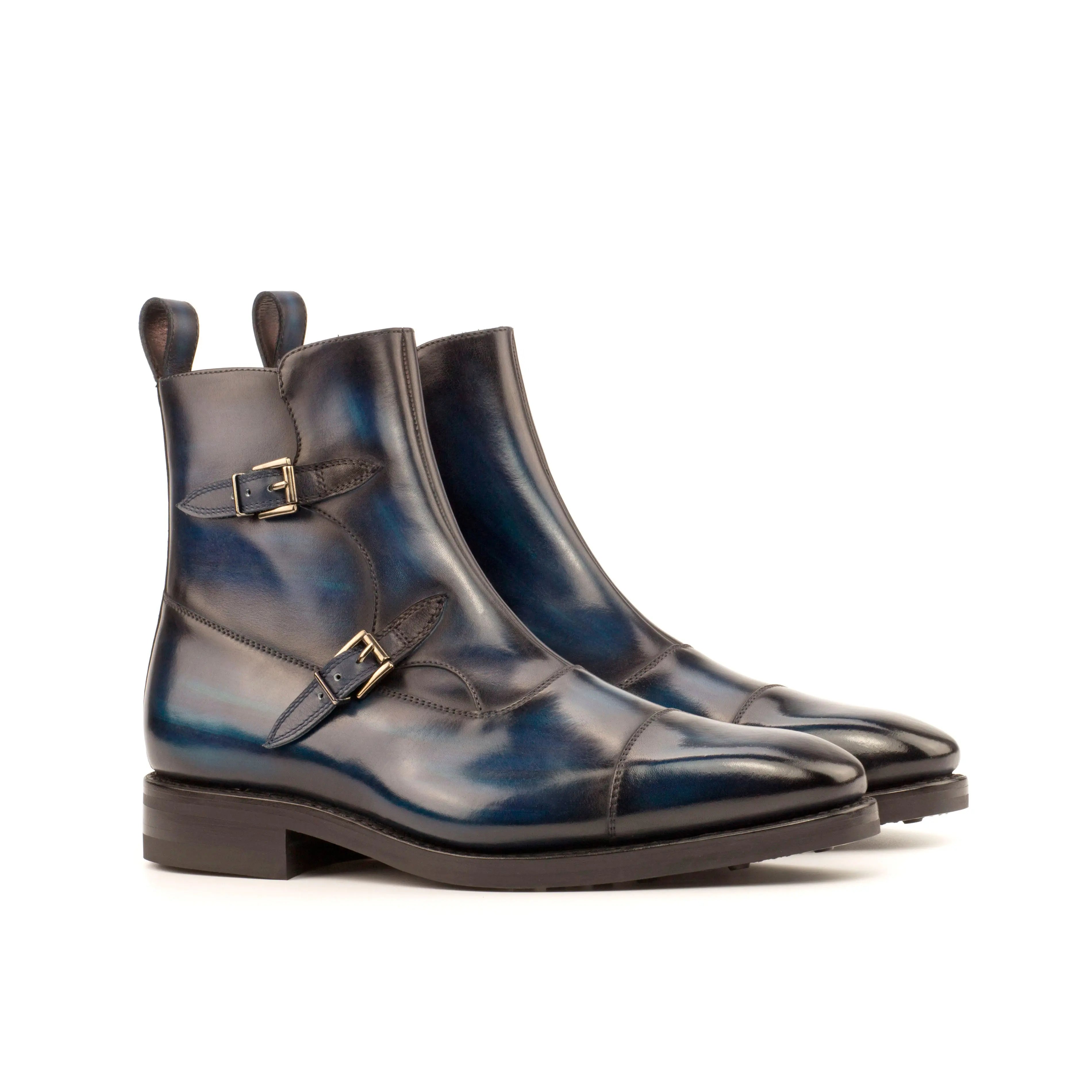 Varium - Navy Men's Leather Hand-Painted Buckle Boot