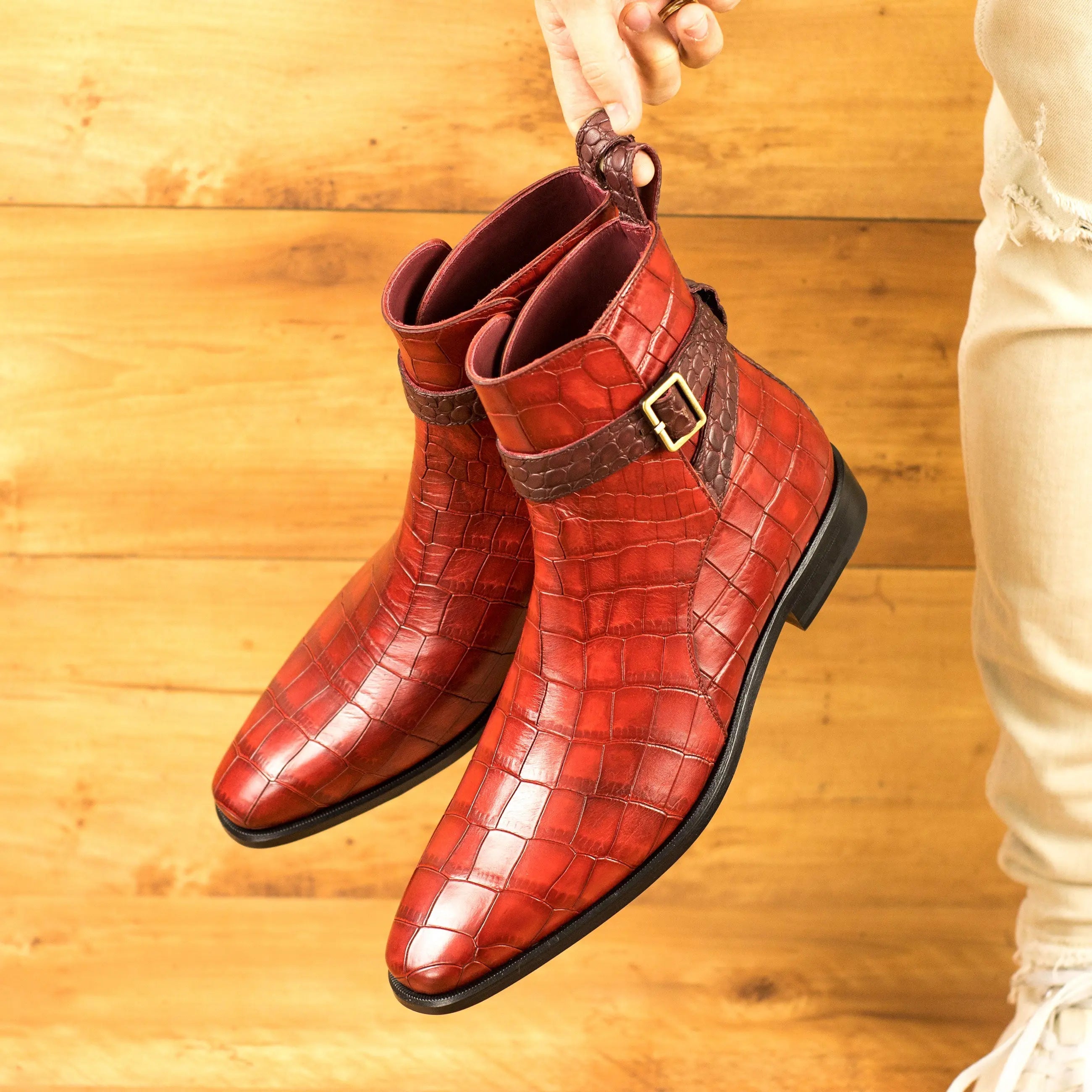 Pacina - Red alligator print Leather Jodhpur Boot for men
