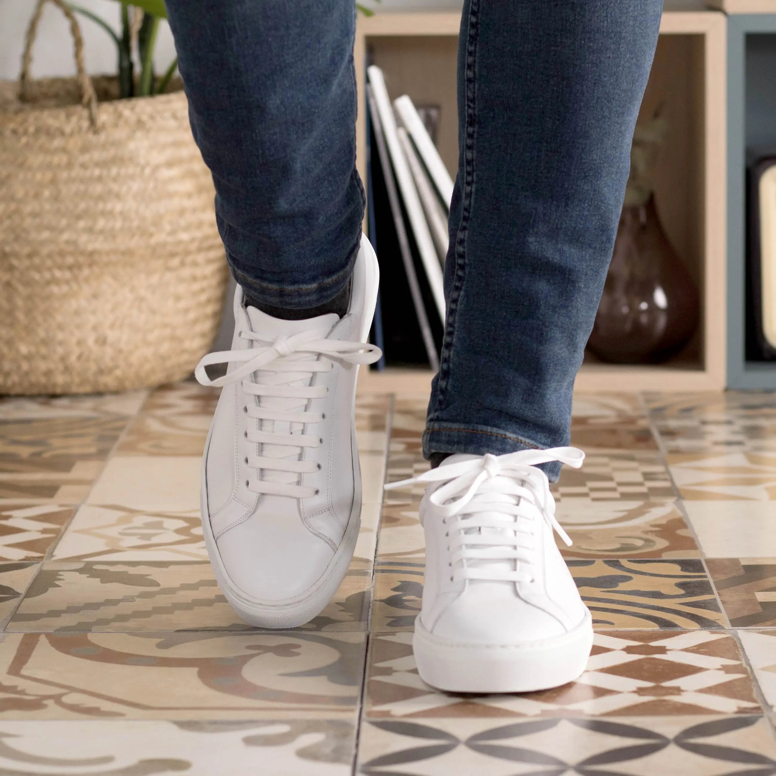 Volare - White Men's Italian Leather Dress Sneakers