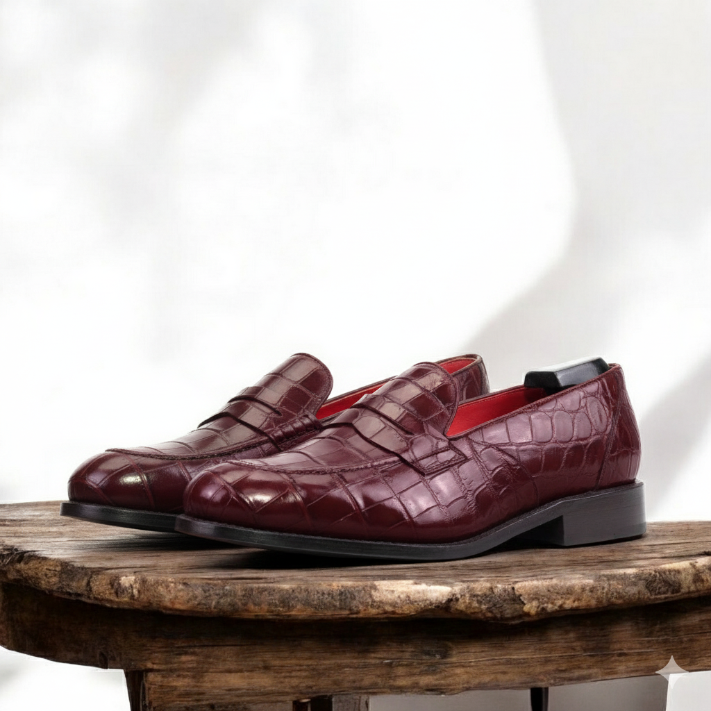 Dralyon - Real Exotic Crocodile skin leather red bottoms loafers