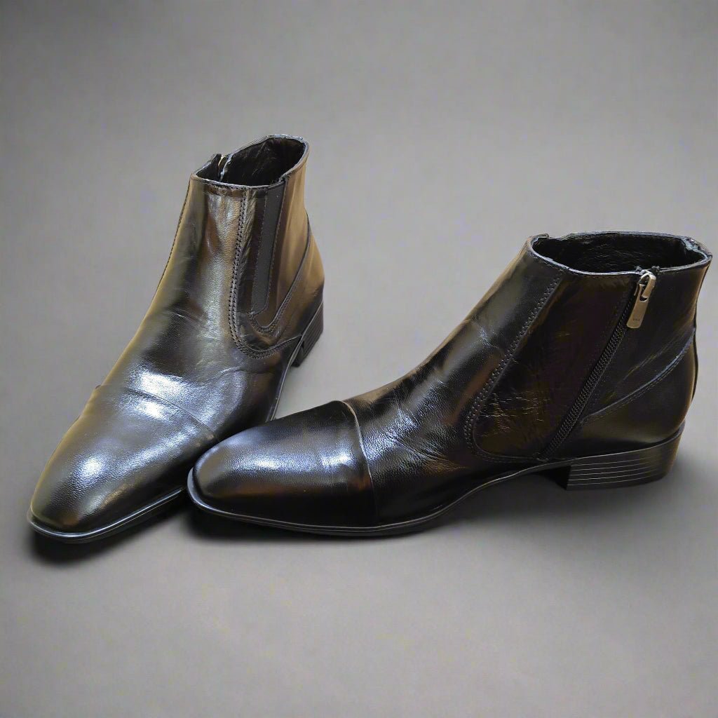 Signature Boots3 - Elegant leather broguing boots with zipper closure