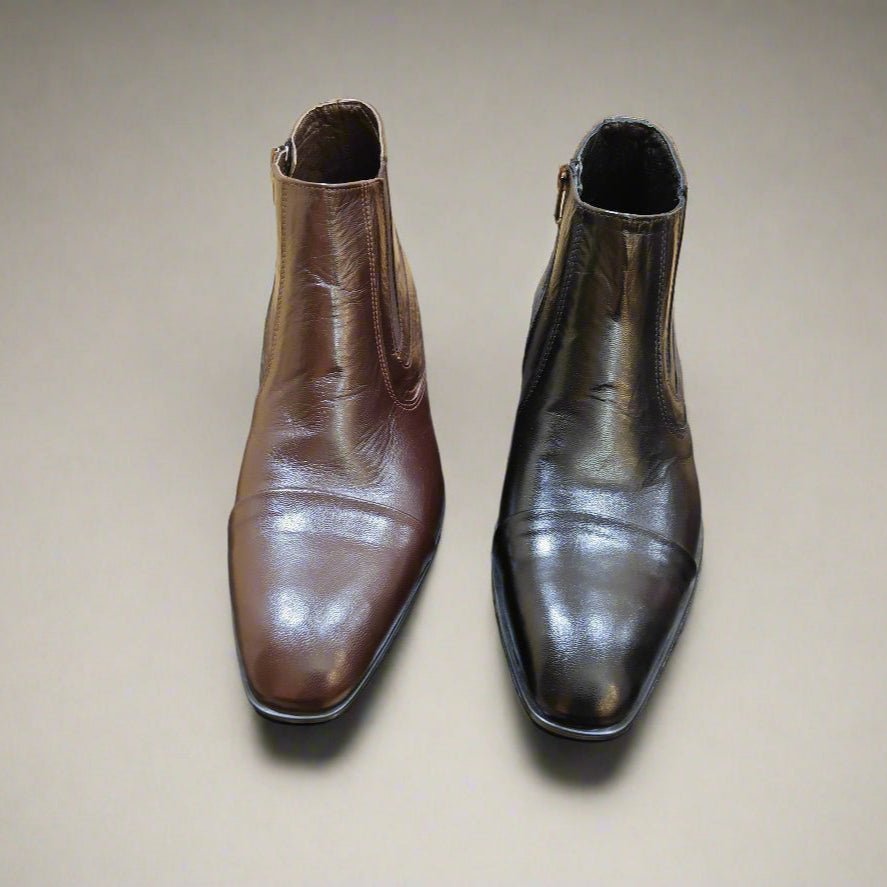 Signature Boots3 - Elegant leather broguing boots with zipper closure